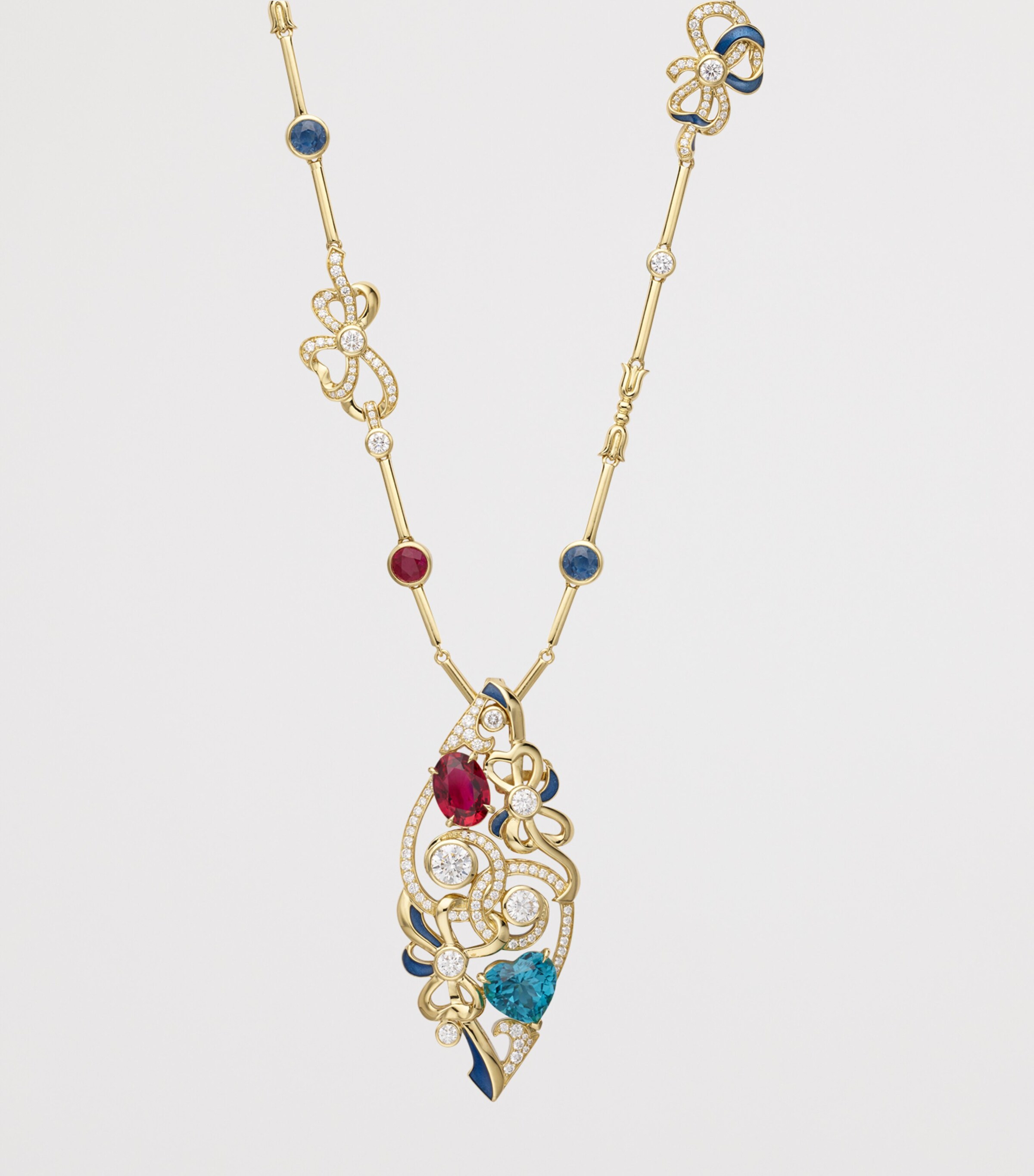 Boodles Yellow Gold, Diamond and Gemstone Presence Chamber Pendant Necklace Red Image 3