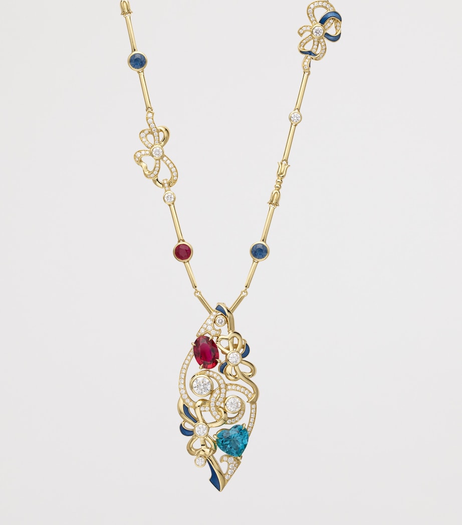 Boodles Yellow Gold, Diamond and Gemstone Presence Chamber Pendant Necklace Red Image 3