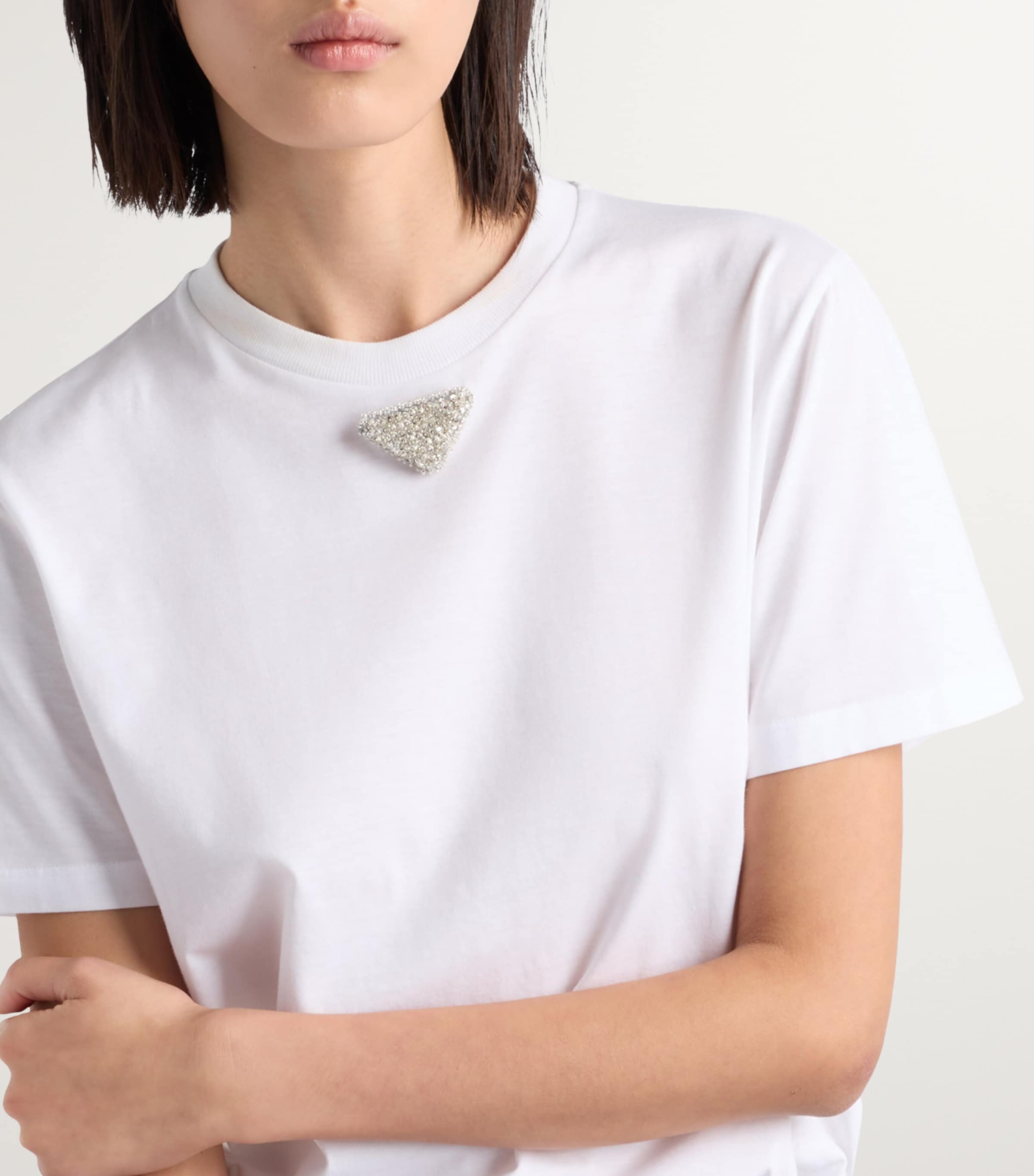 Prada Cotton Embroidered T-Shirt | Harrods UK