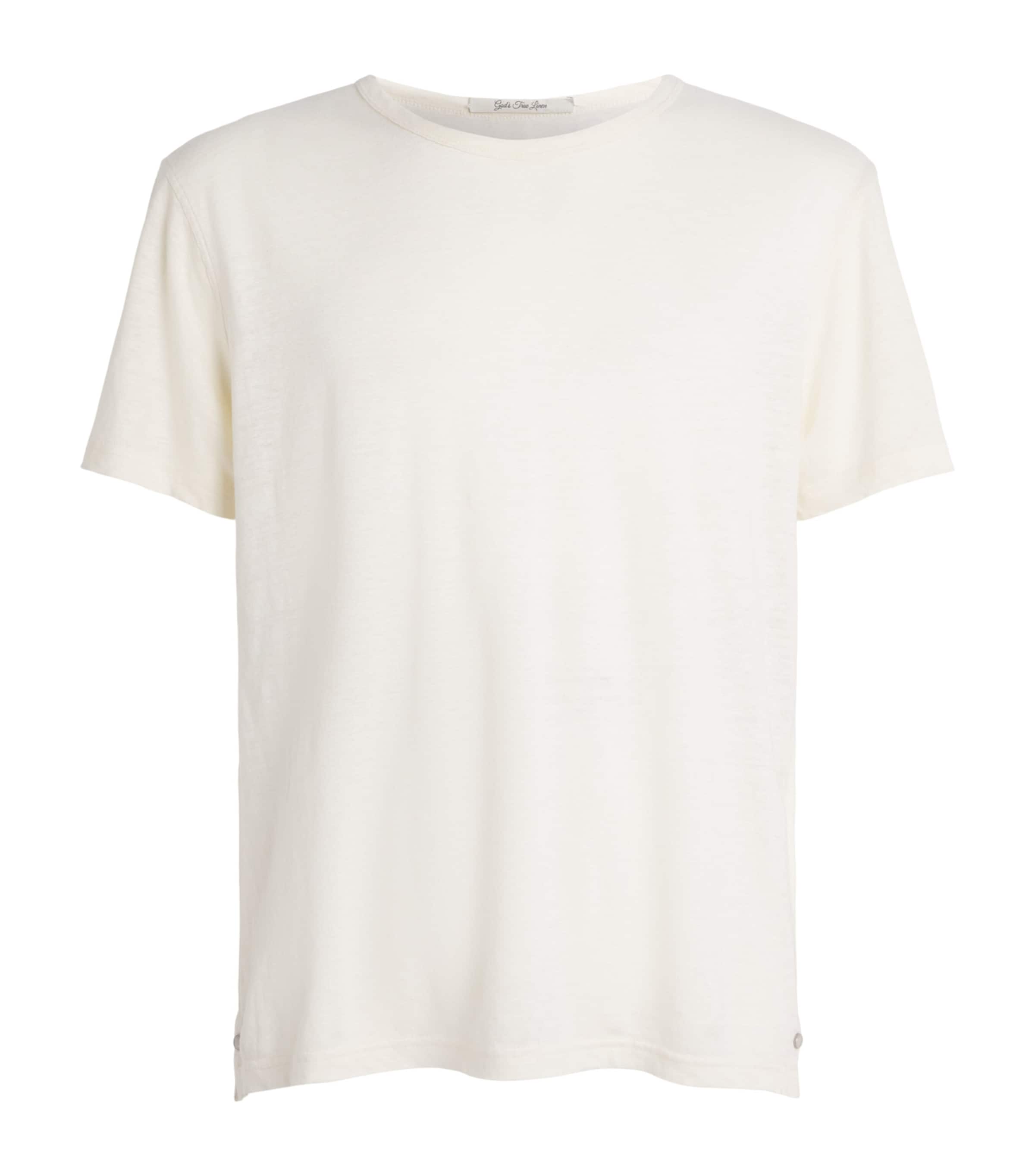 GOD'S TRUE CASHMERE Mens Linen Signature T-Shirt Moonstone Image 1