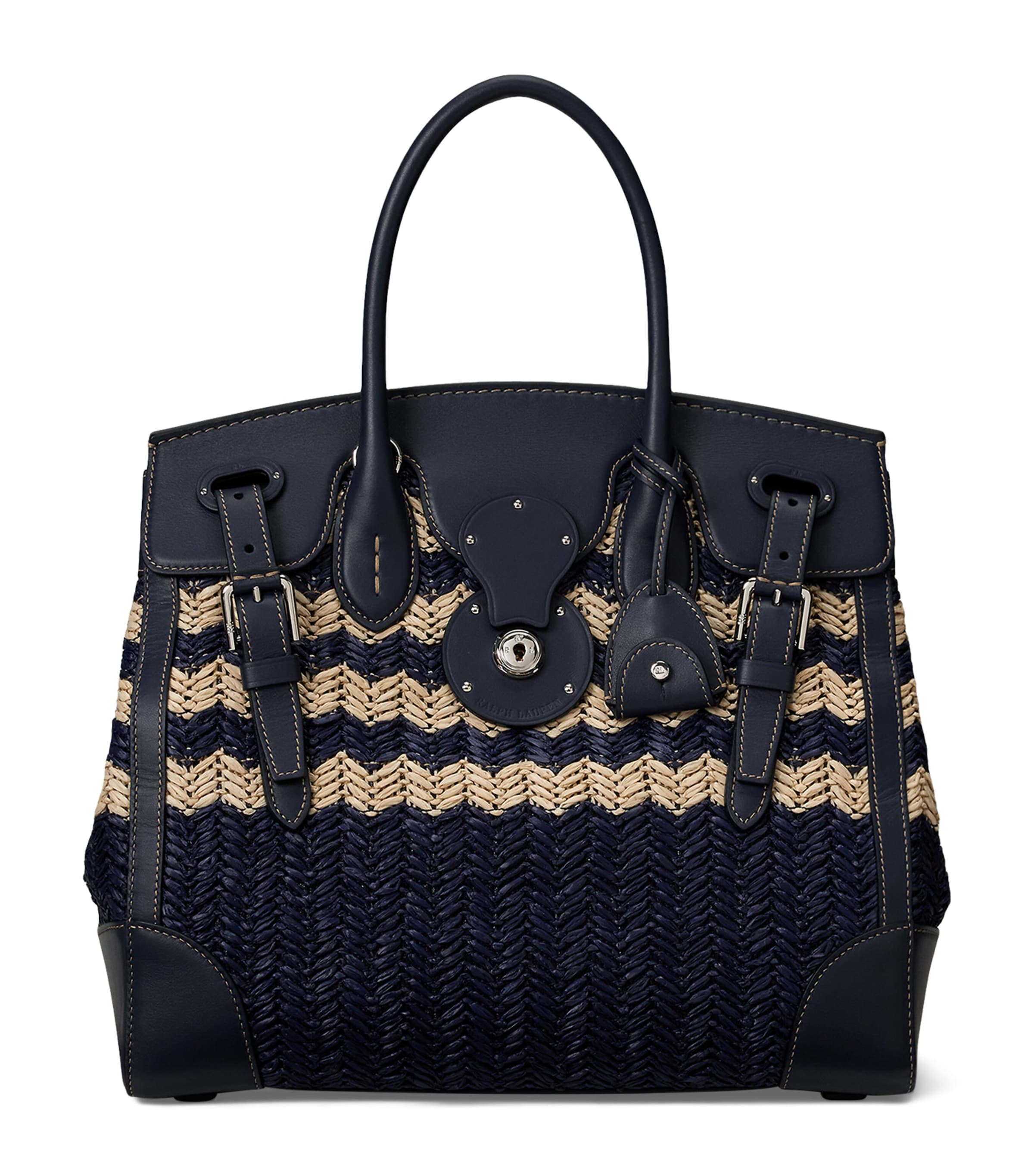 Ralph Lauren Straw Soft Ricky 33 Top-handle Bag In Navy