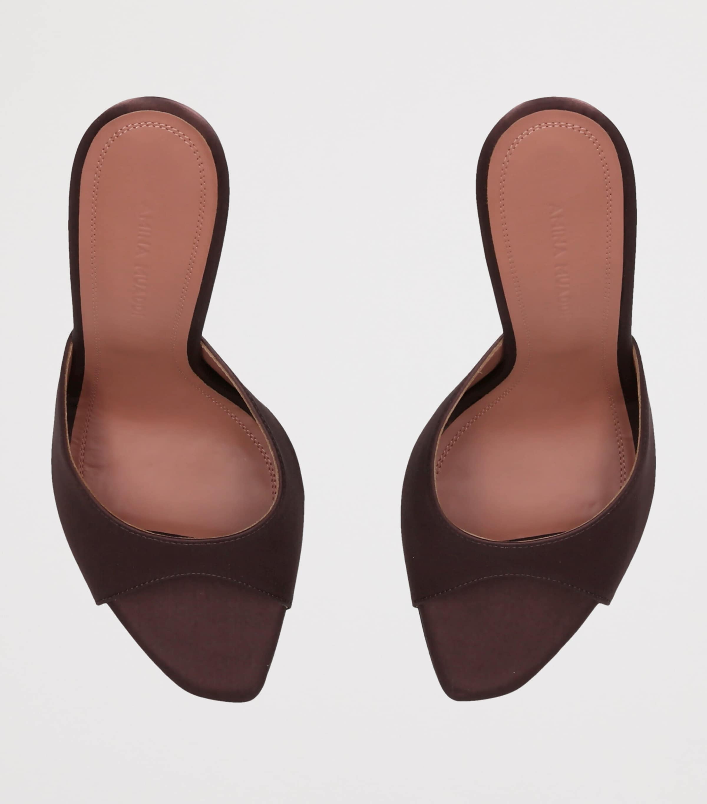 Amina Muaddi Satin Alexa Heeled Mules 105 Dark Brown Image 3