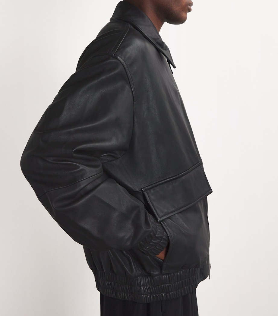 Leather Piston Bomber Jacket BLACK Image 6