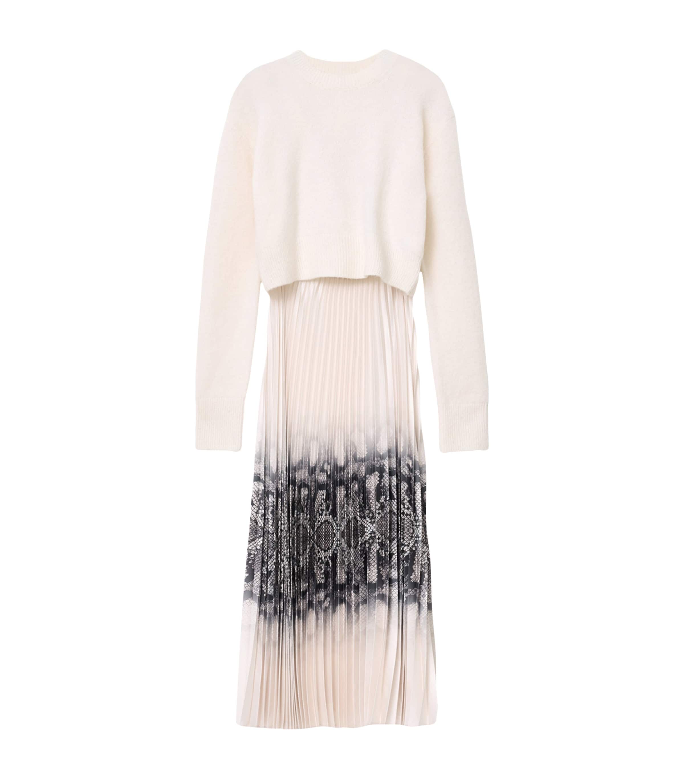 Allsaints Womens Curtis Ophis Two-in-one Snake Print Stretch-woven Midi Dress Chalk White In Neutral