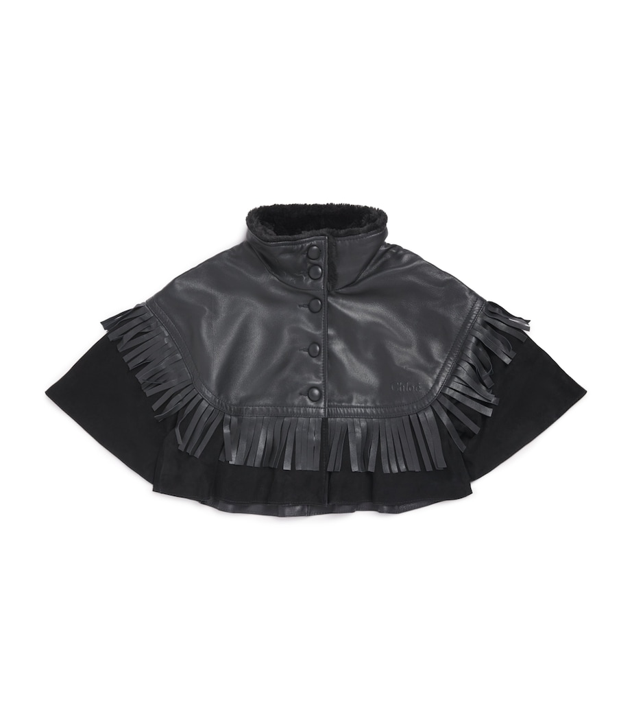 Suede-Leather Fringed Cape (6-12 Years) BLACK Image 1