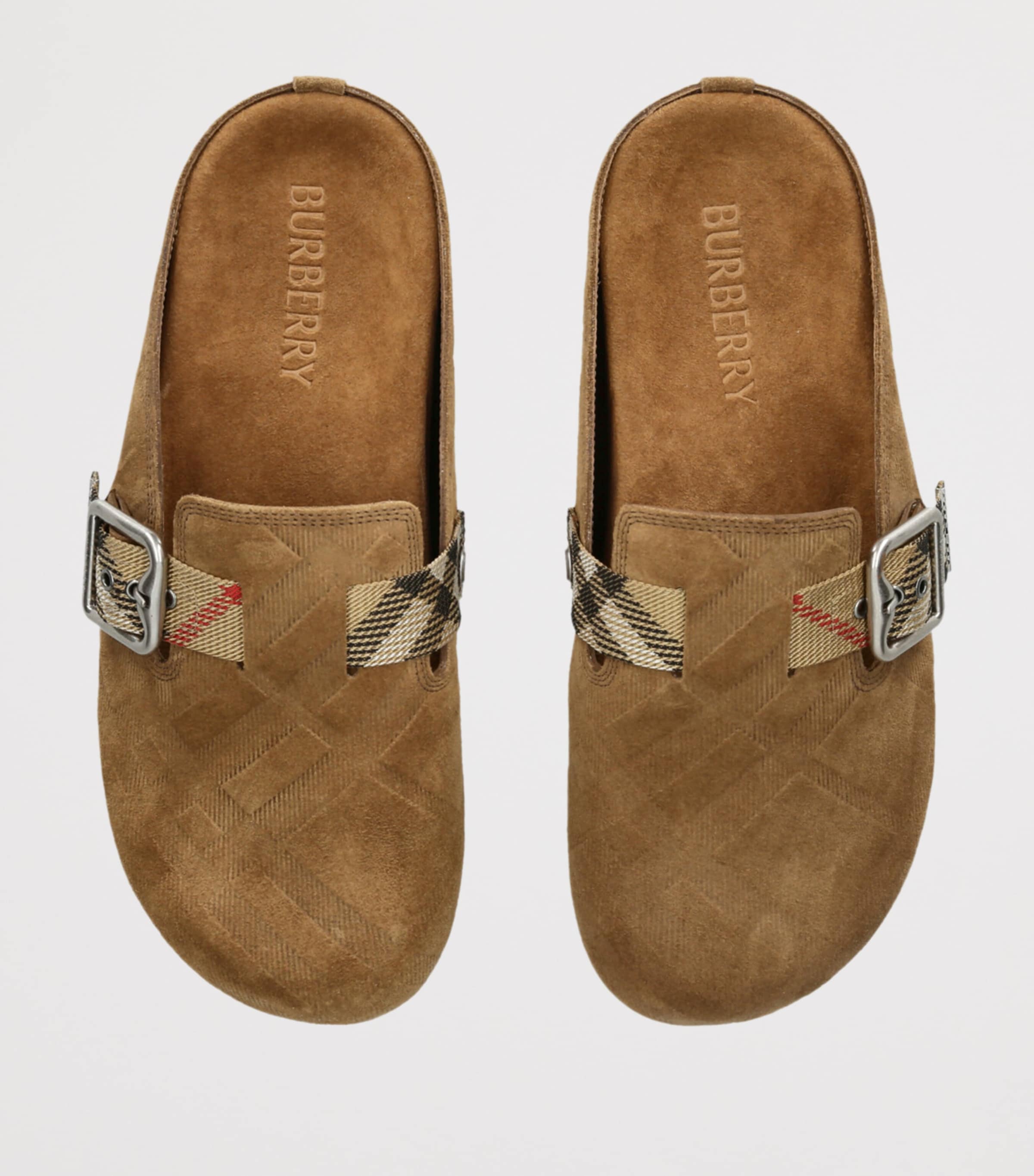 Suede Check-Trim Urchin Clogs BROWN Image 4