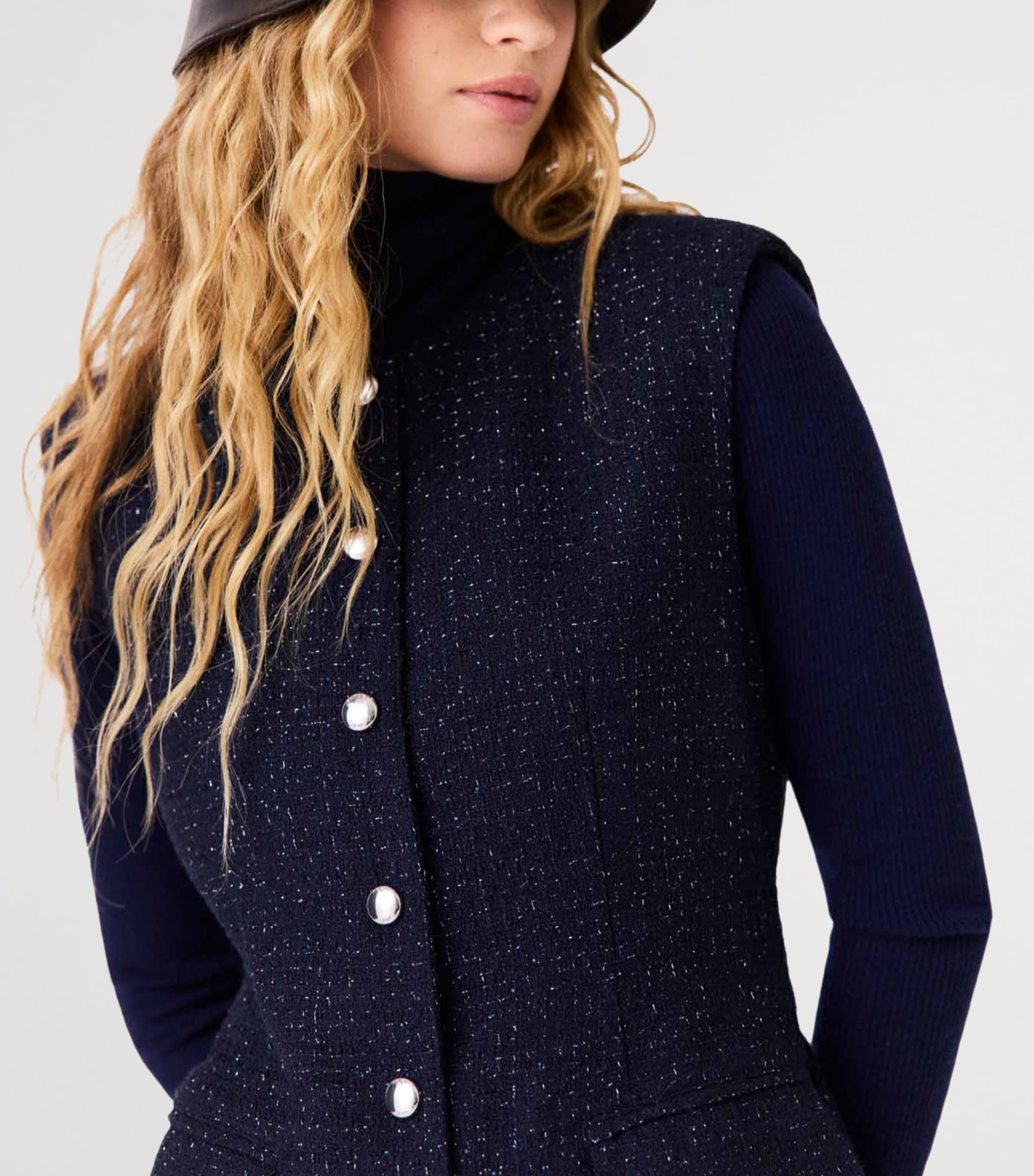 Maje Womens Lurex Tweed Mini Dress Navy Image 7