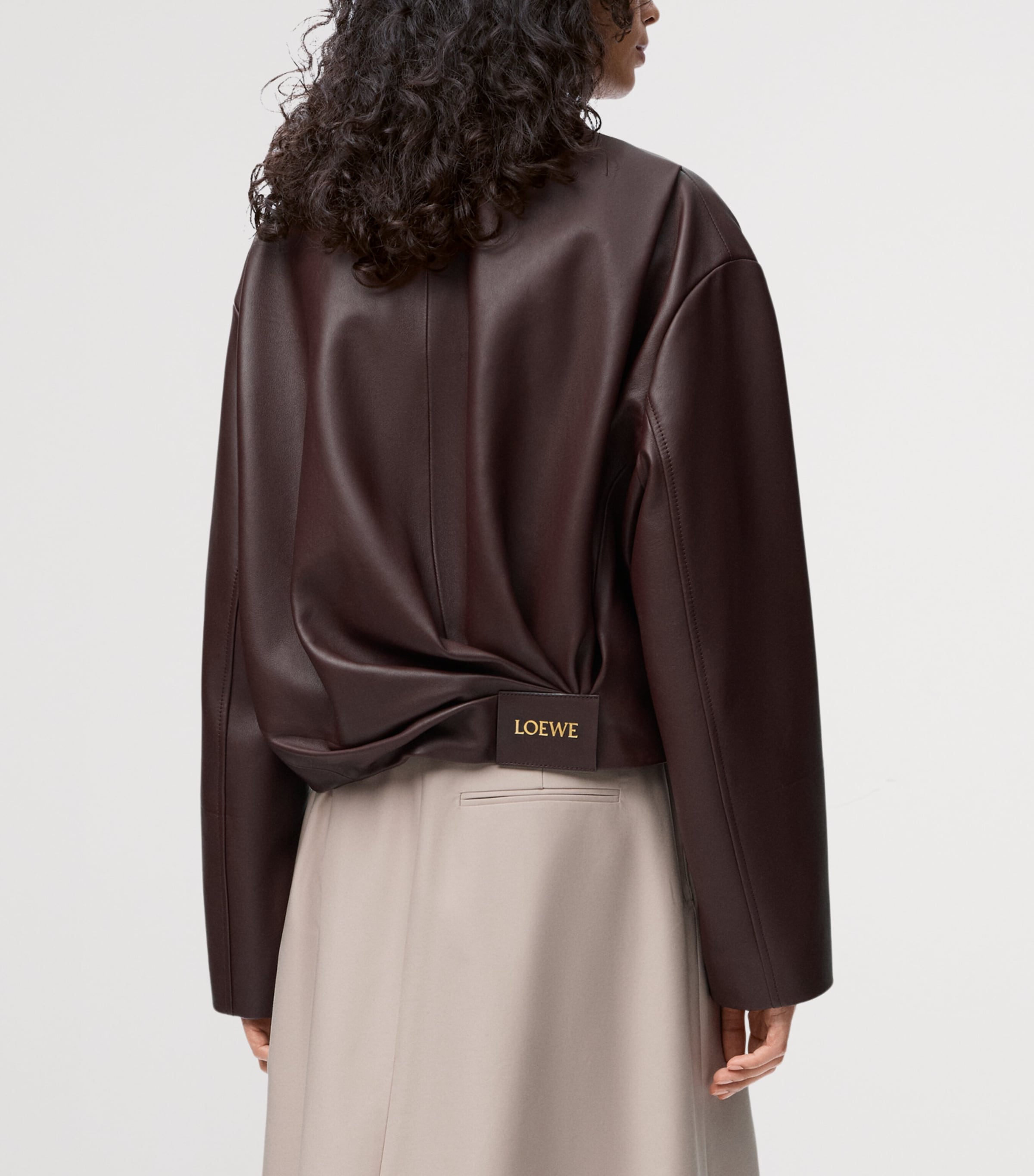 Leather Draped Bomber Jacket BURGUNDY Image 4