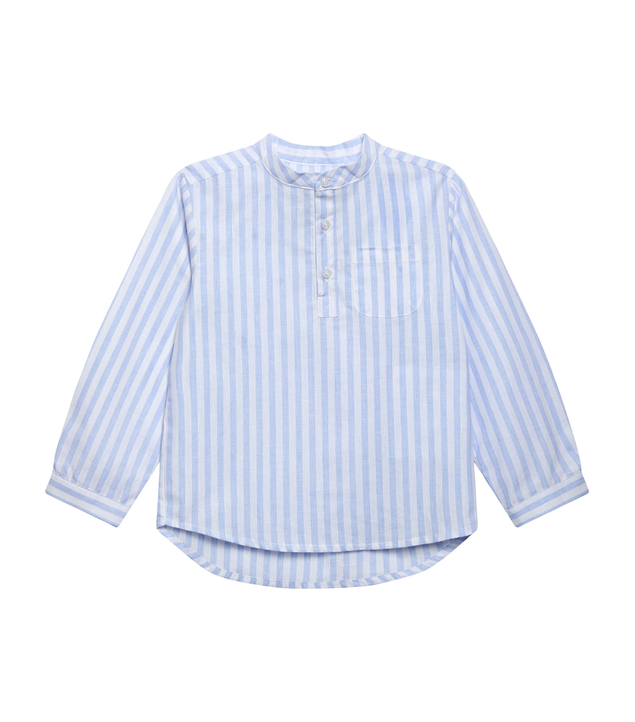 Trotters Oscar Striped Cotton And Linen-blend Shirt 2-11 Years In Blue