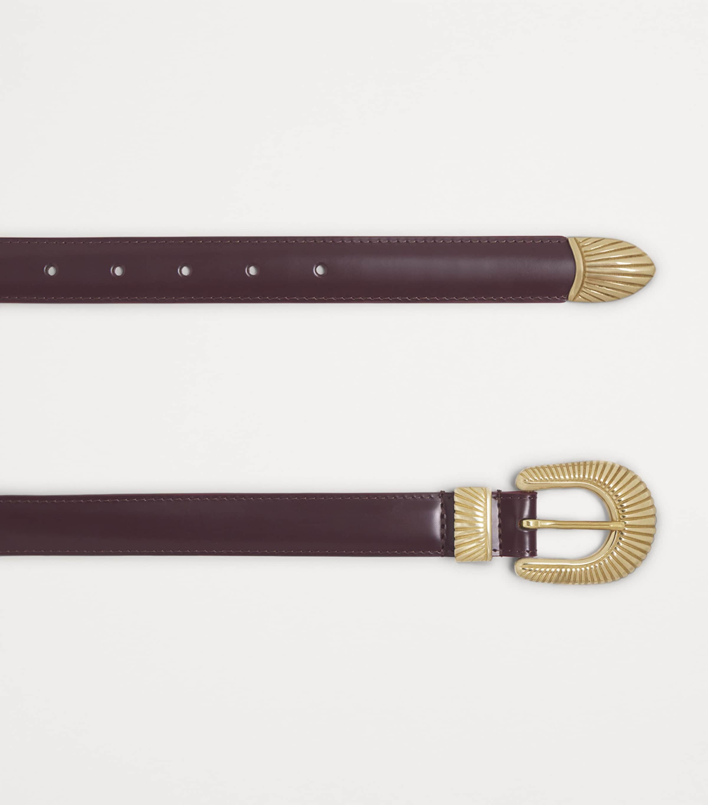 Leather Tooled Buckle Belt BORDEAUX Image 4