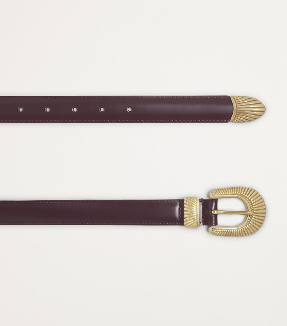 Leather Tooled Buckle Belt BORDEAUX Image 4