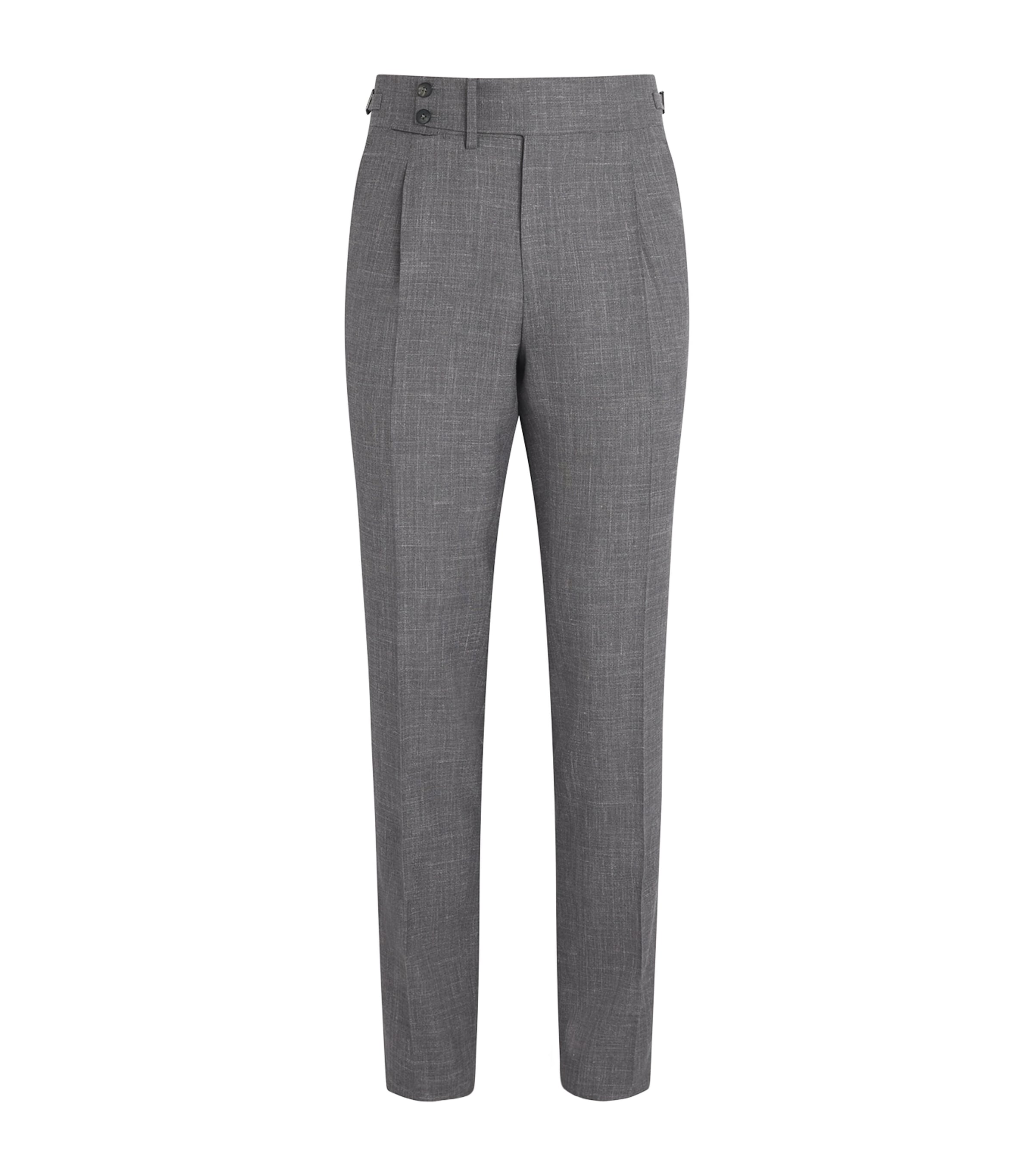 Isaia Wool-silk-linen Tailored Trousers In Gray