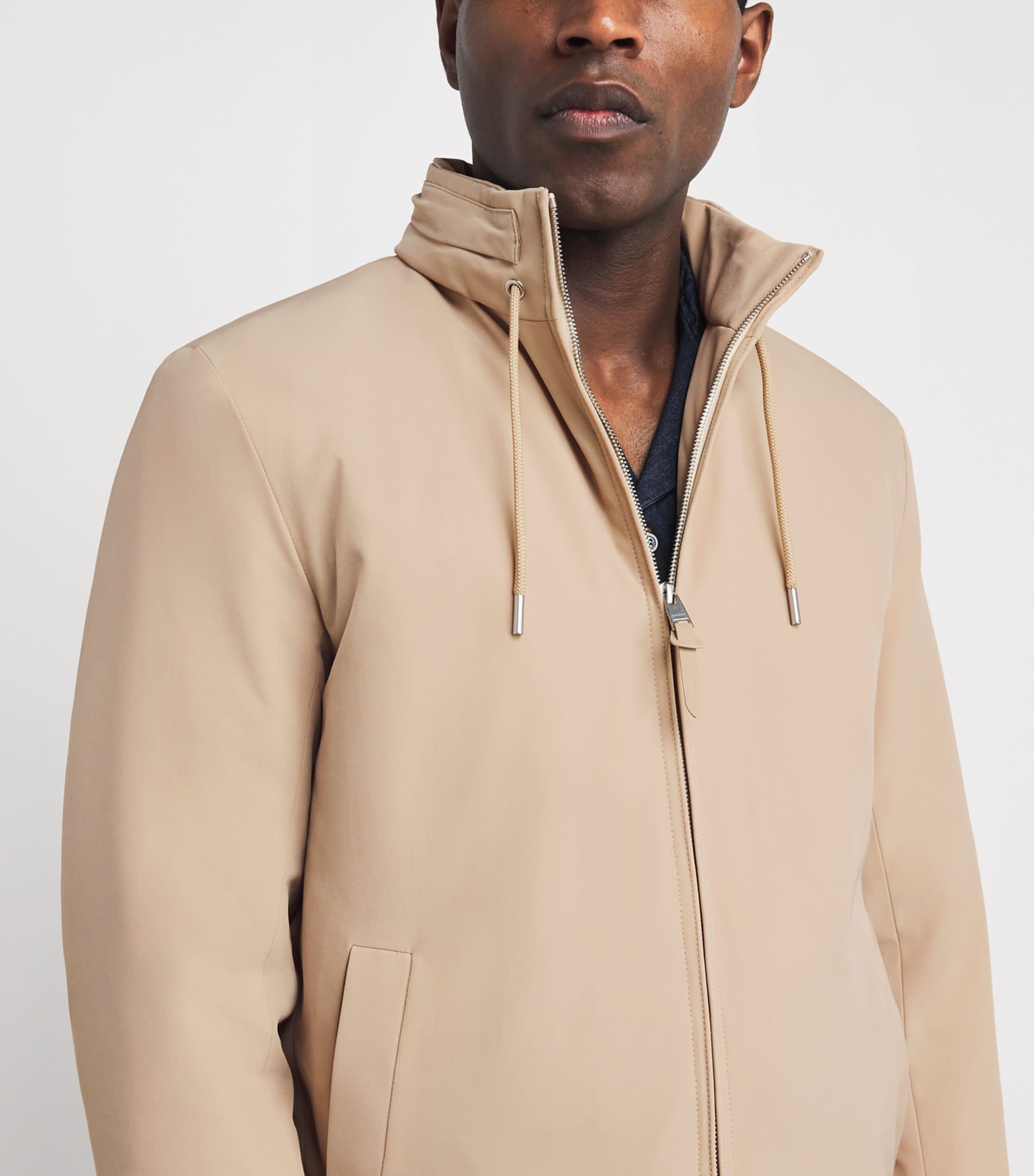 Sandro Paris Mens Hooded Quilted Zip-Up Jacket Sand Image 3