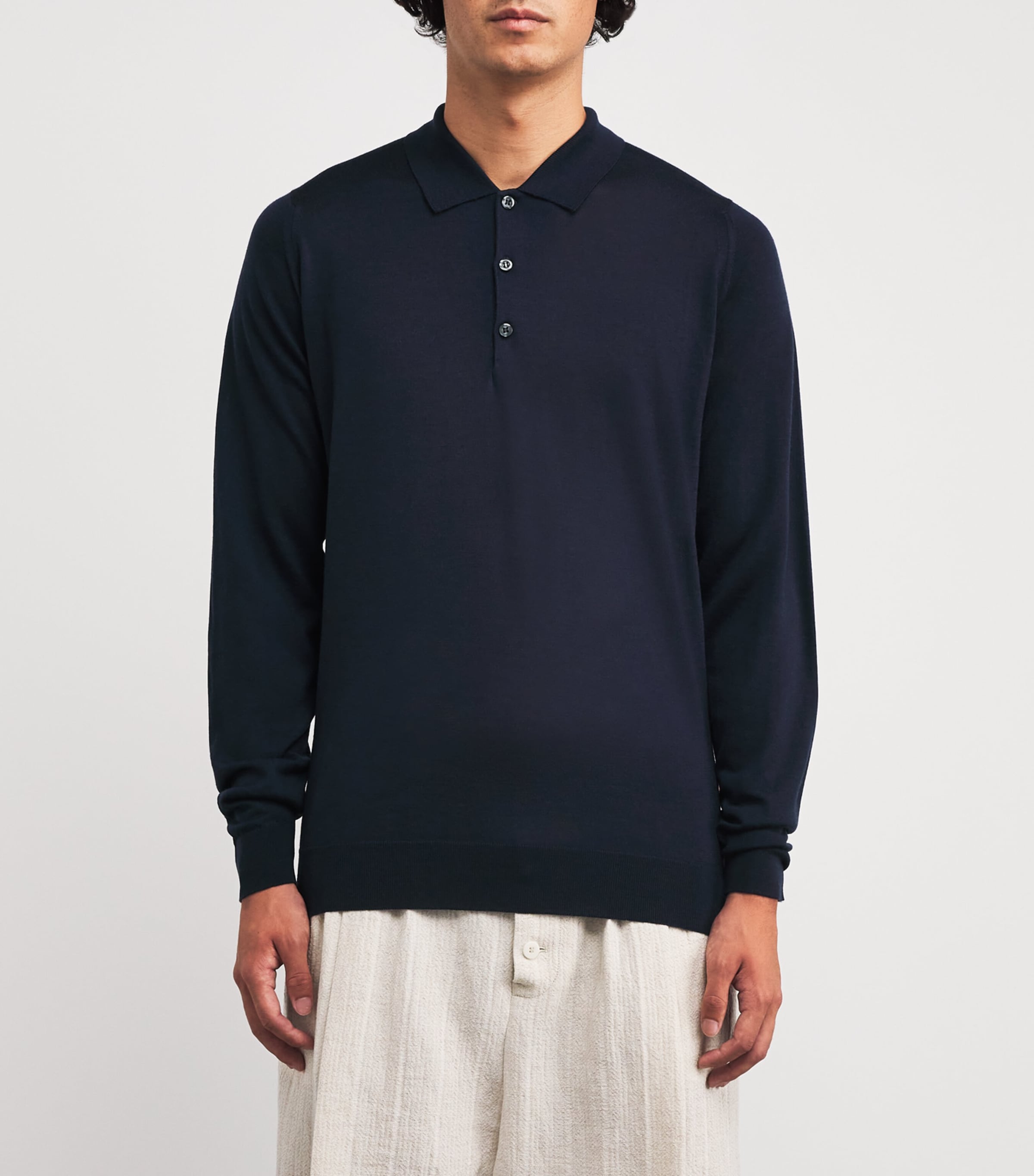Extra Fine Merino Long-Sleeve Herbie Polo Shirt MIDNIGHT Image 3