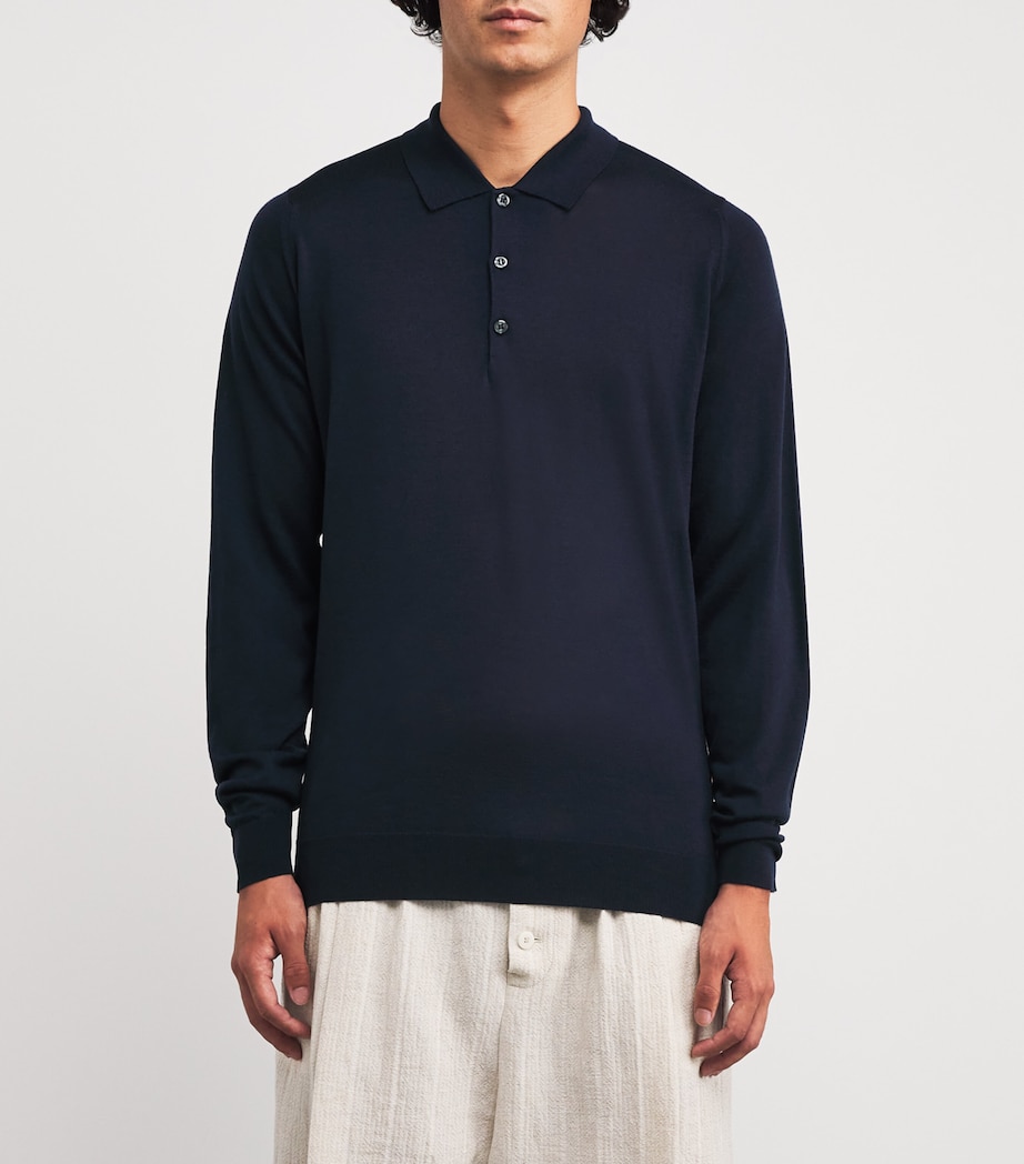 Extra Fine Merino Long-Sleeve Herbie Polo Shirt MIDNIGHT Image 3