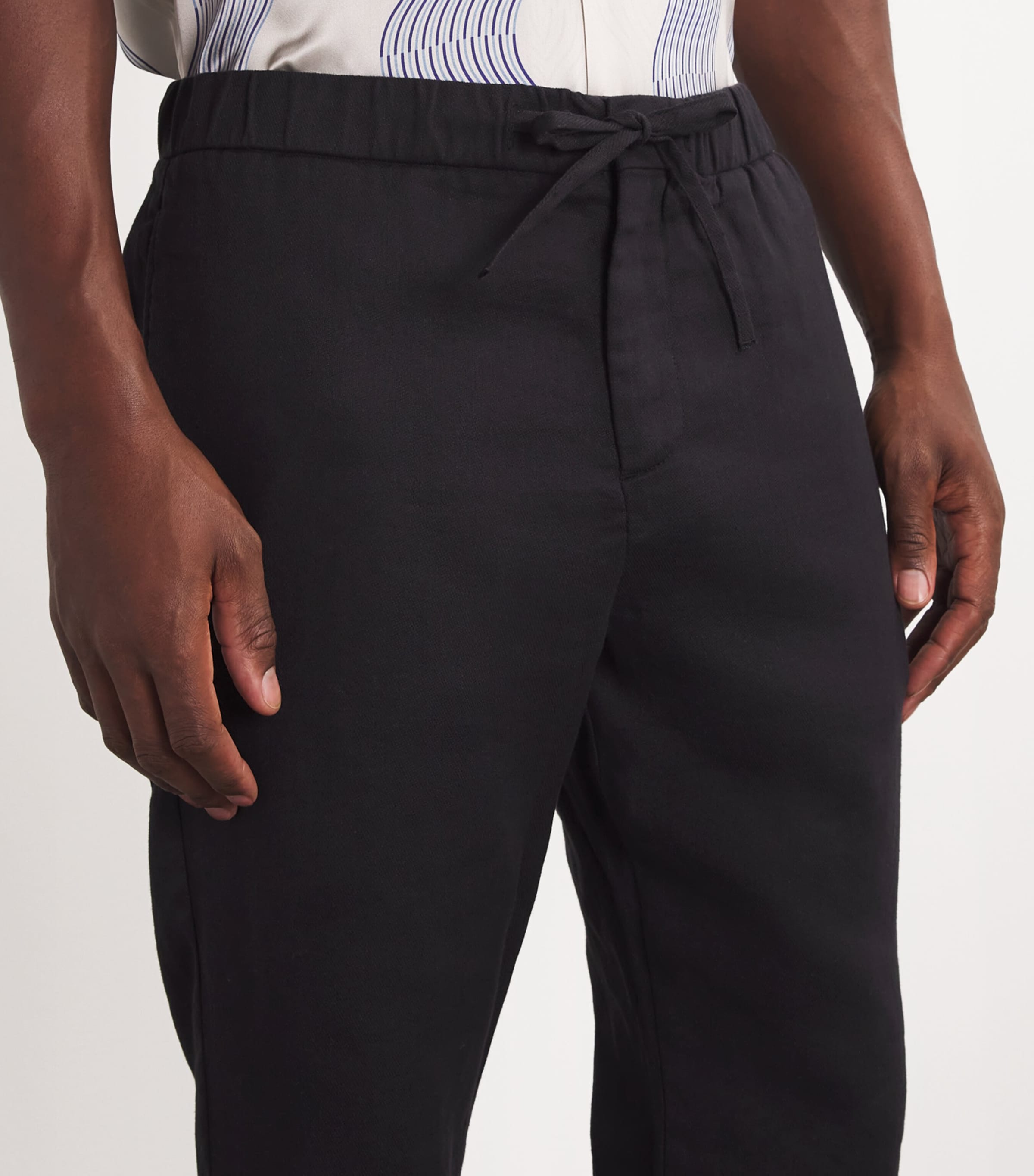 Linen-Cotton Oscar Slim Trousers BLACK Image 6