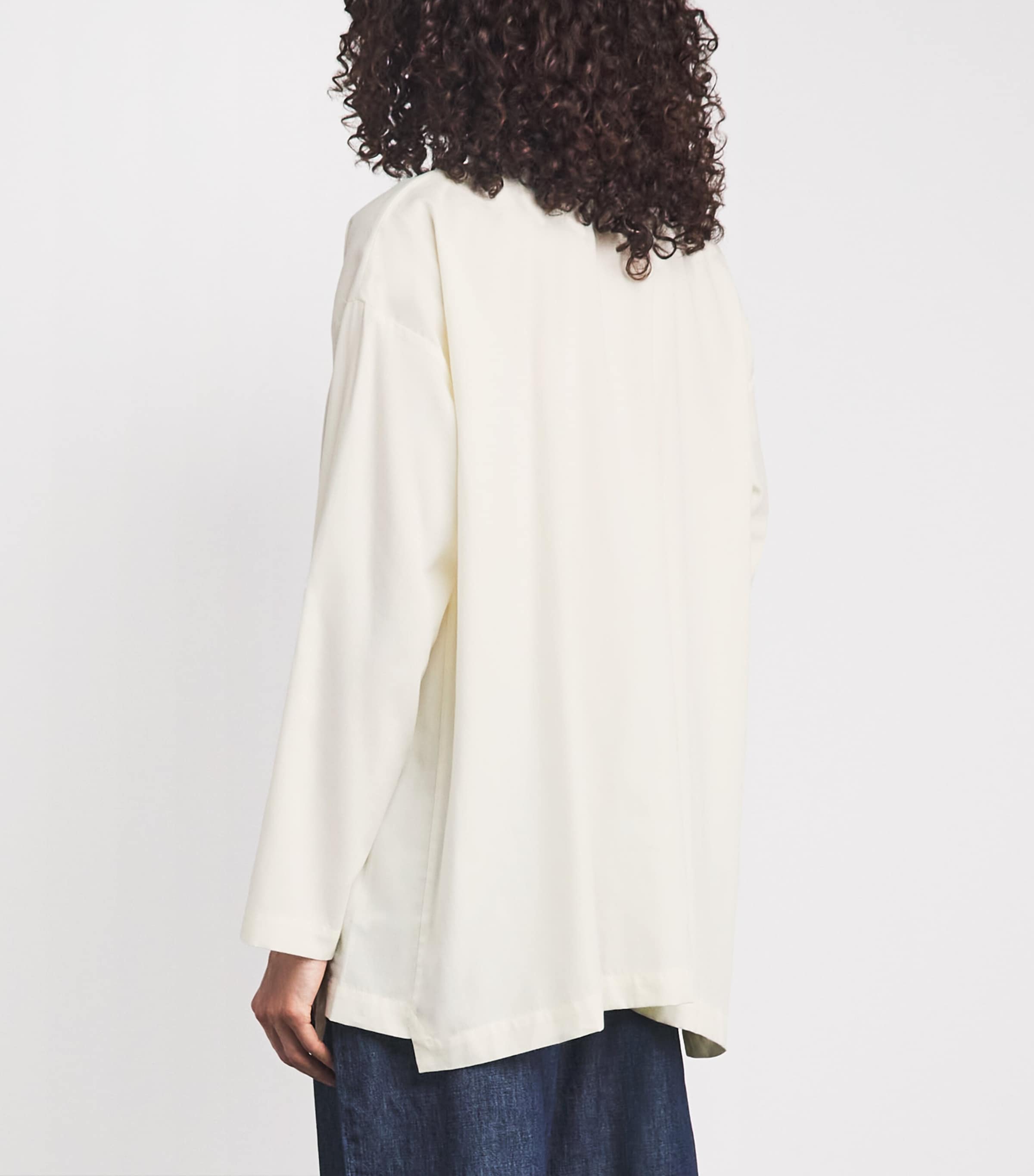 Eskandar Womens Brushed Double Stand-Collar Shirt Cream Image 5