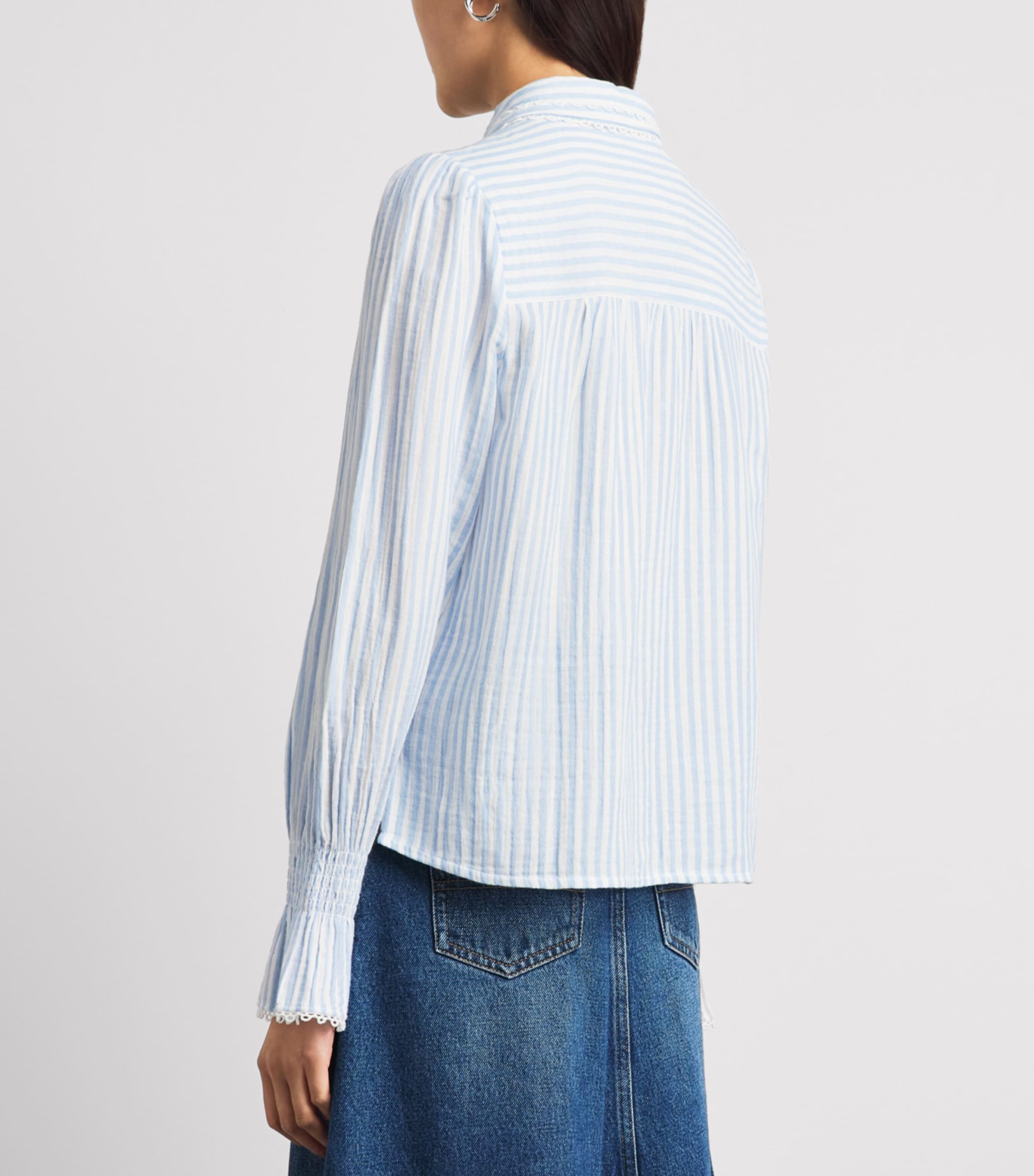 ME+EM Womens Cotton Stripe Blouse Blue/soft White Image 5