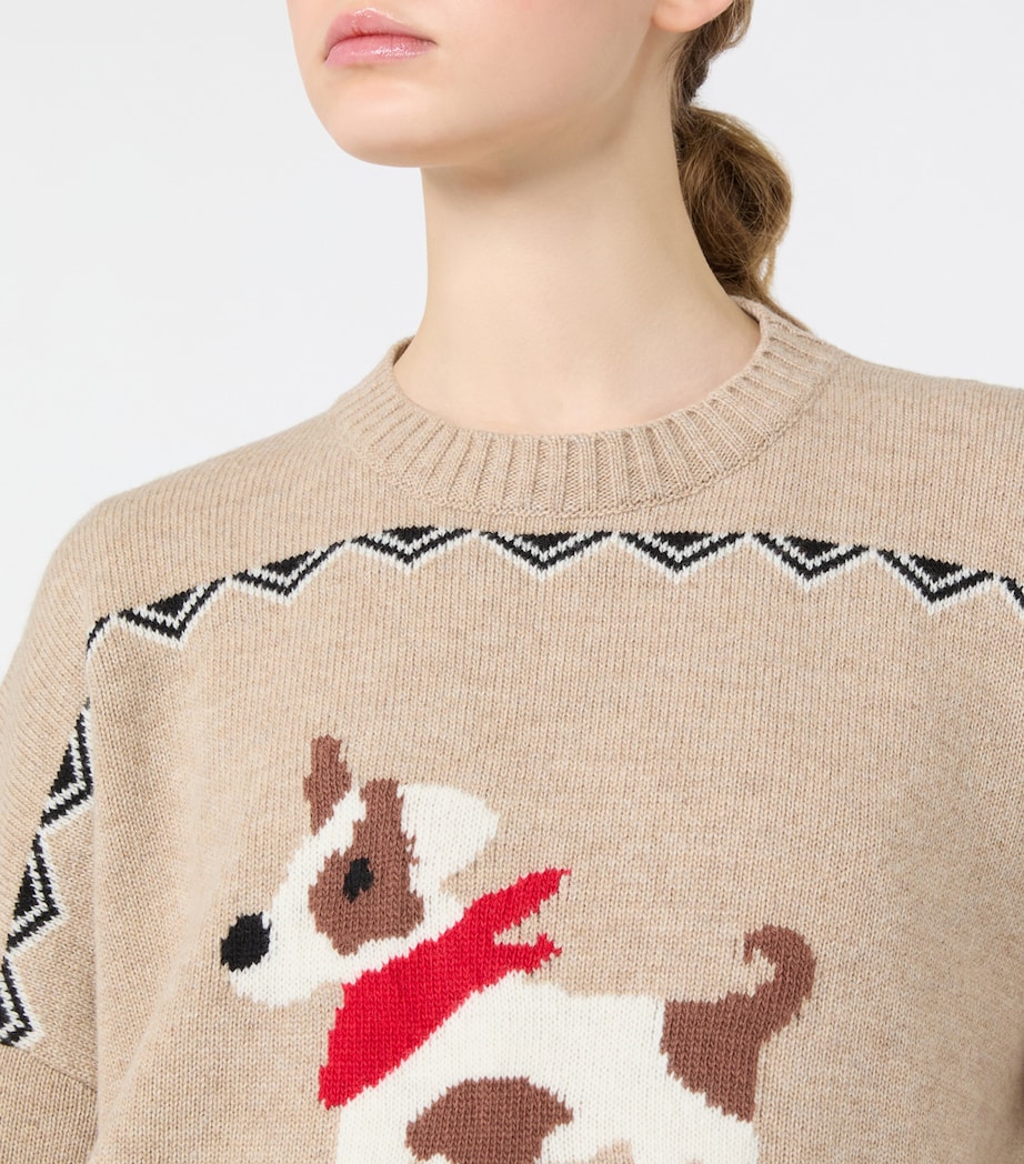 Weekend Max Mara Womens Virgin Wool Dog Sweater Sand Image 6