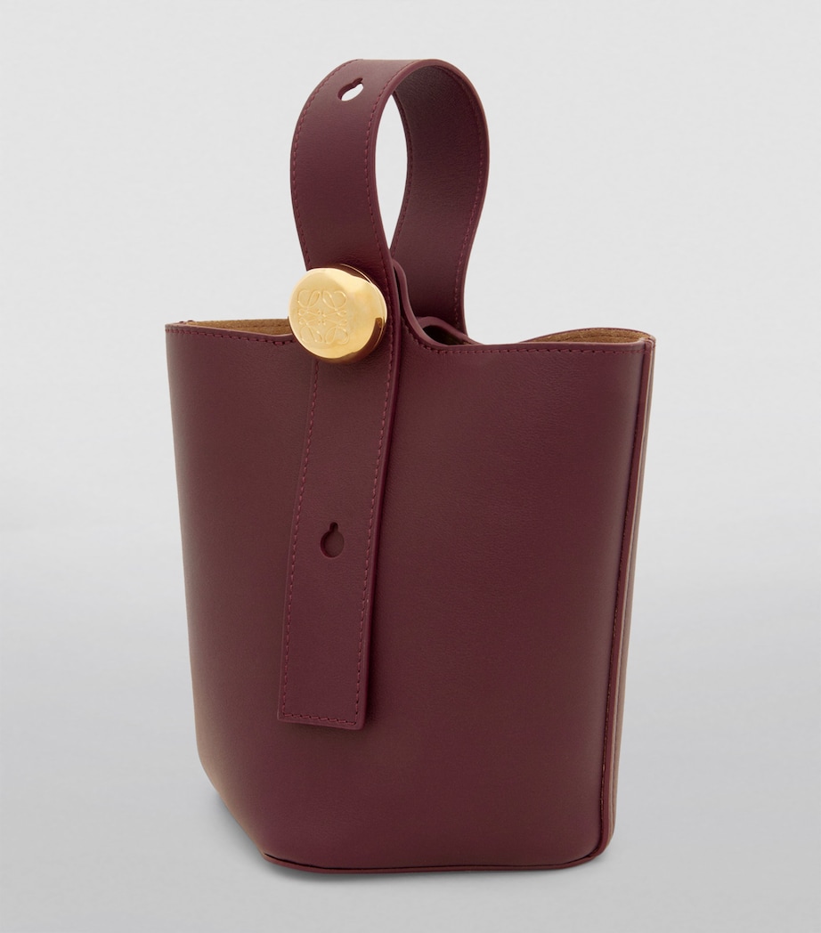 Mini Leather Pebble Bucket Bag DARK BURGUNDY Image 2