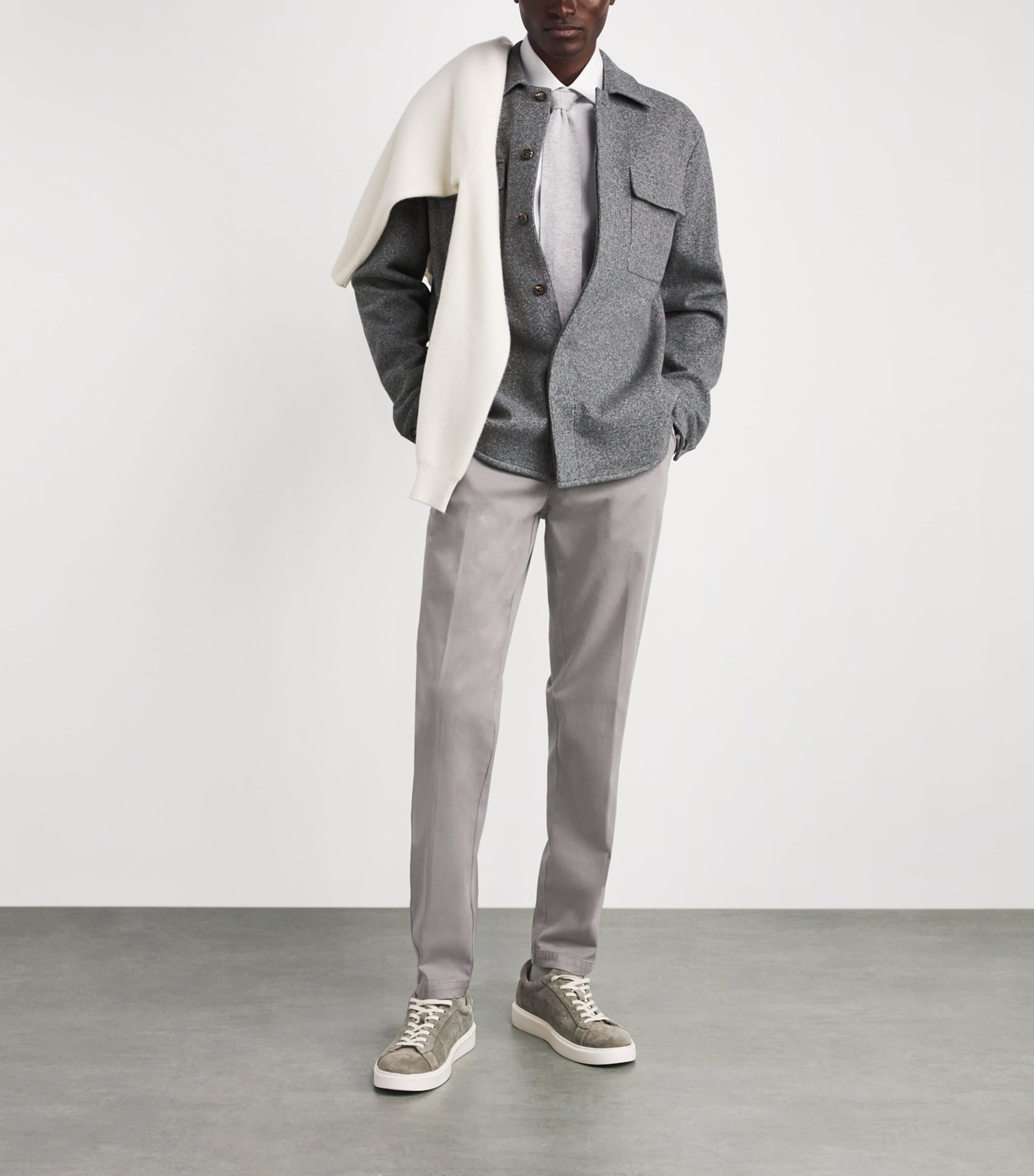 Eleventy Mens Cotton-Wool Overshirt Grigio Fumo Melange Image 2