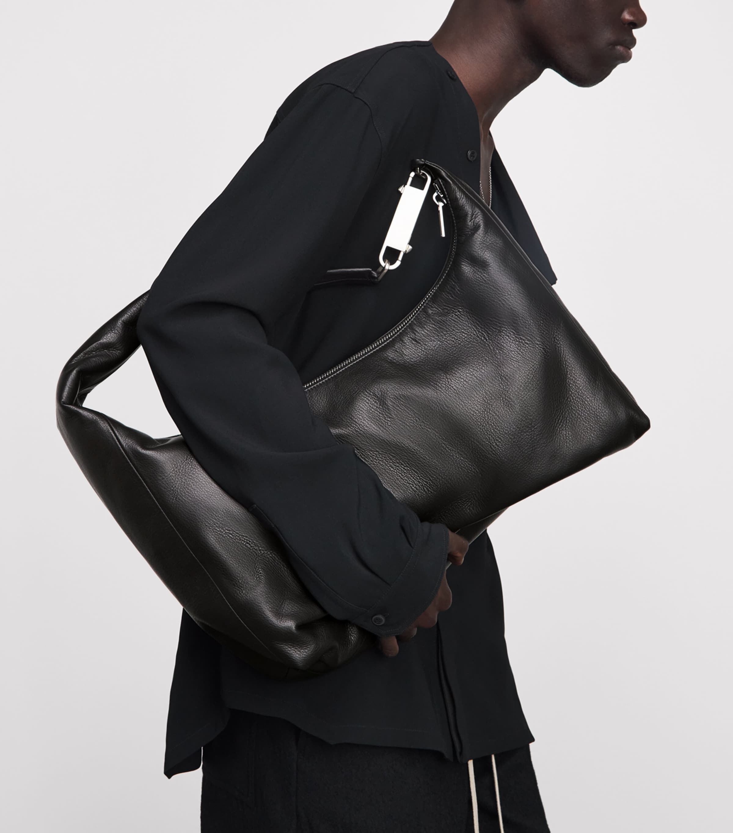 Rick Owens Black Leather Gemini Messenger Bag | Harrods UK