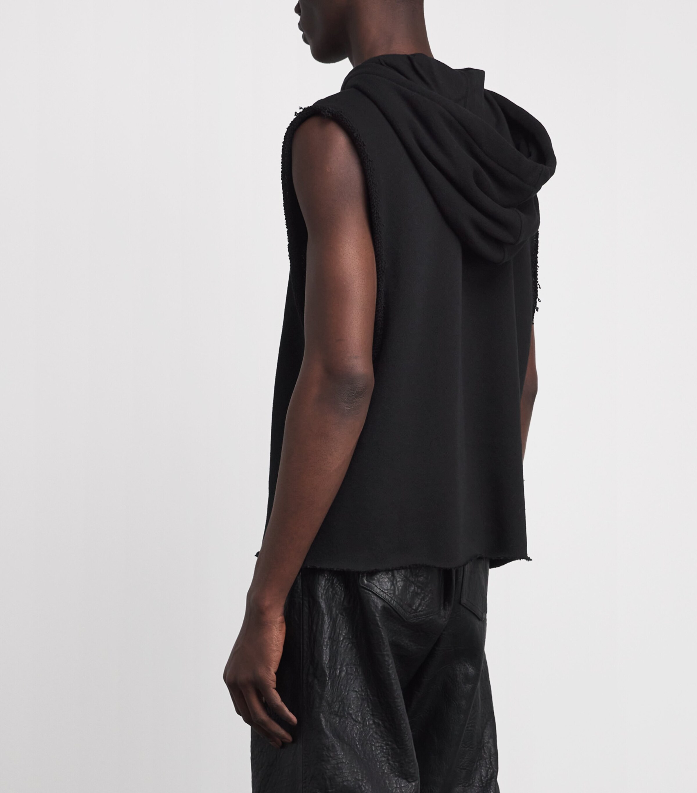 Rick Owens Mens Cotton Jersey Sleeveless Hoodie Black/ Image 4