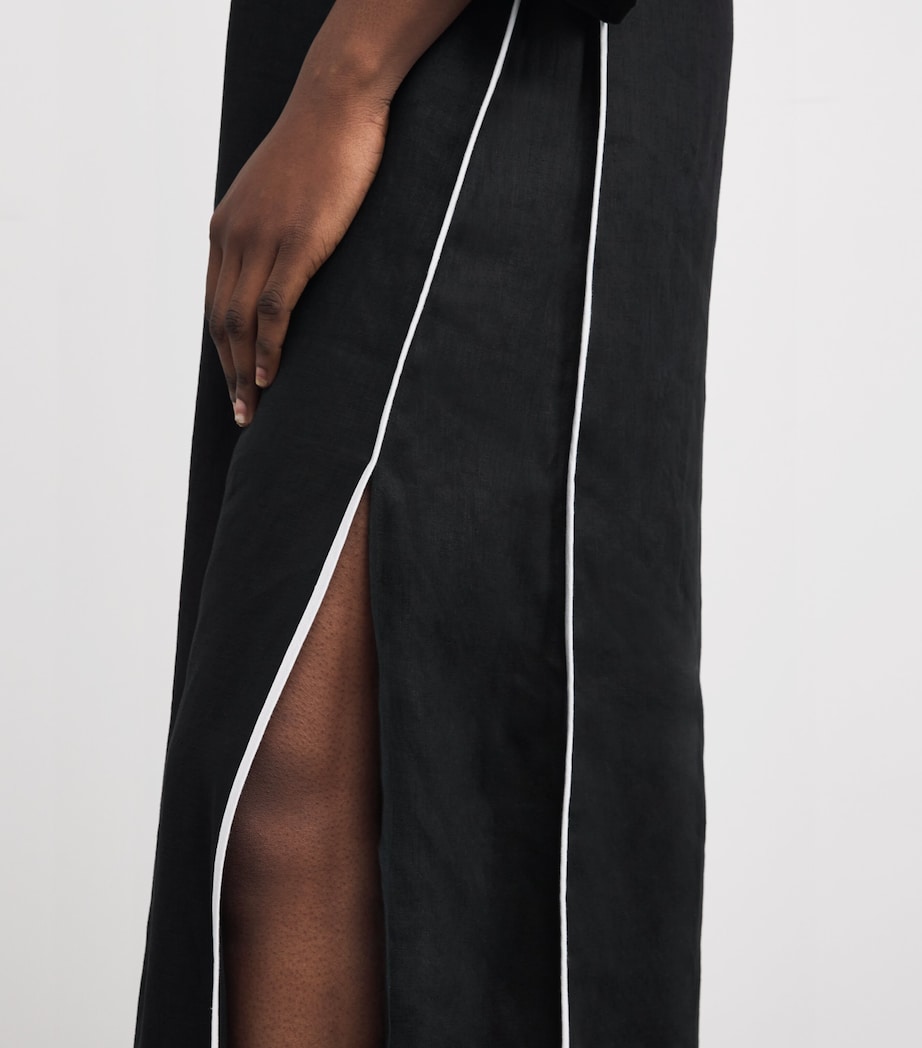 Linen Silk-Trim Kaftan BLACK / WHITE Image 6