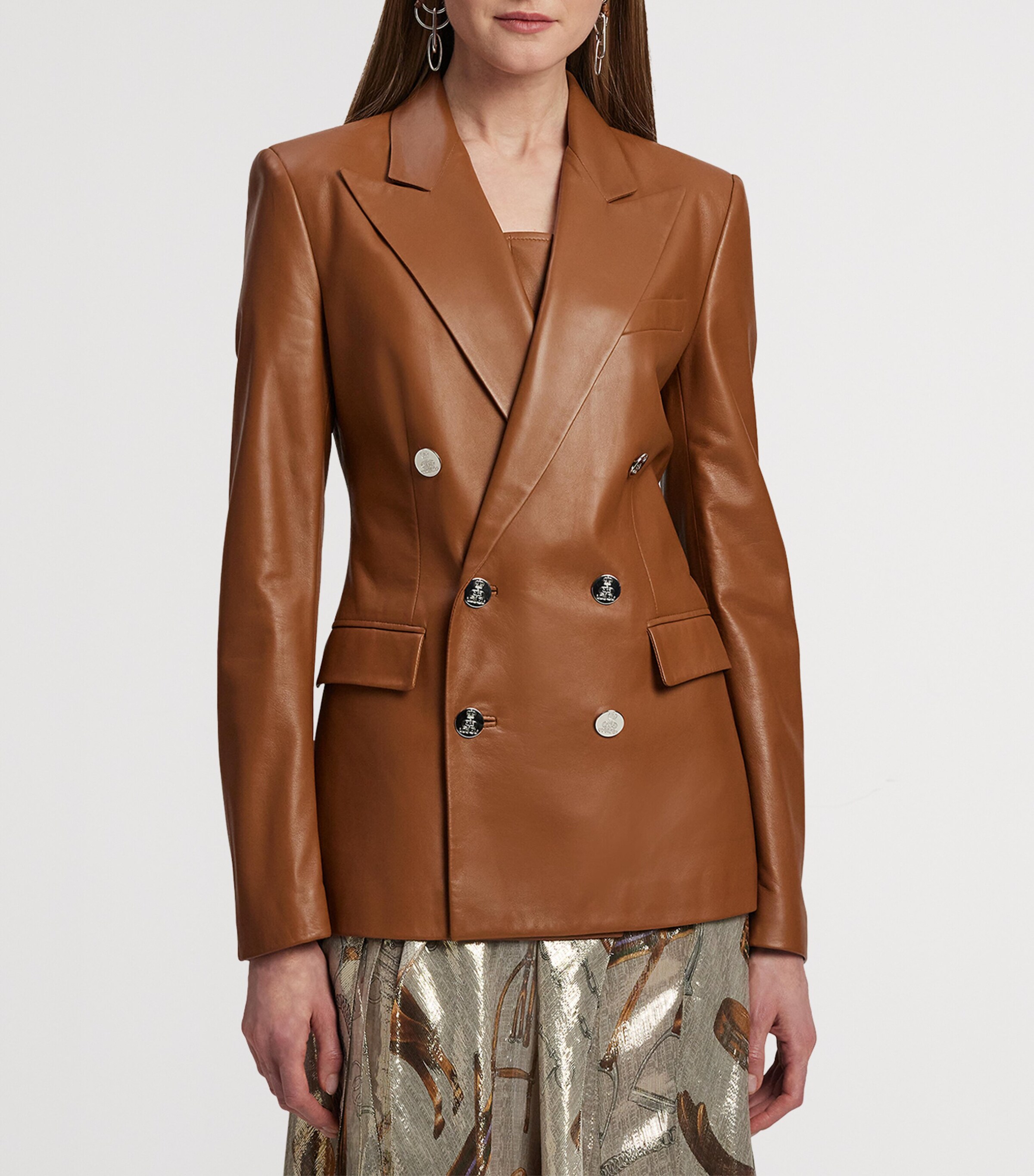 Leather Double-Breasted Blazer LIGHT TOFFEE Image 11