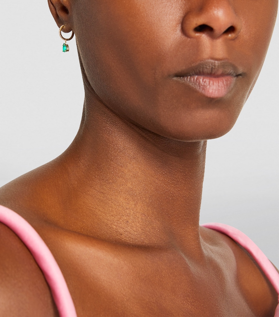 Yellow Gold, Diamond and Emerald Single Huggie Earring YELLOW GOLD Image 5
