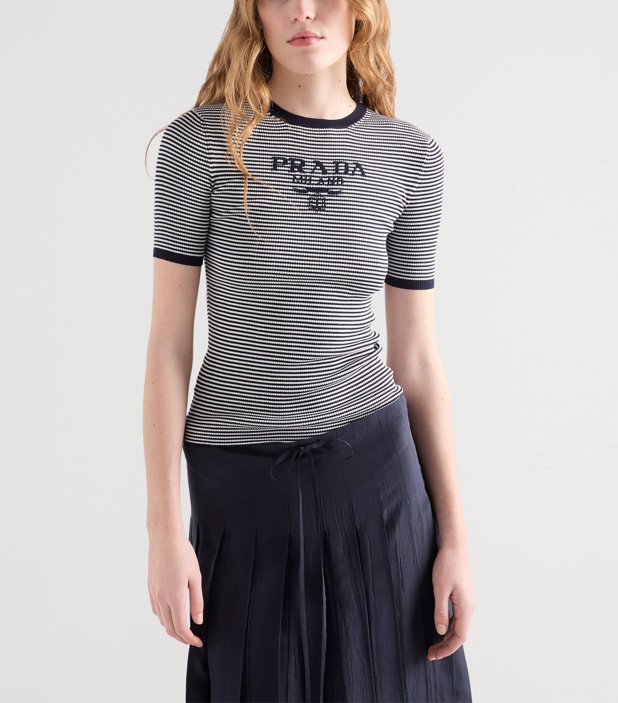 Prada Womens Silk Cropped Logo Sweater Image 3