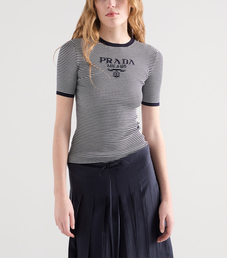 Prada Womens Silk Cropped Logo Sweater Image 3