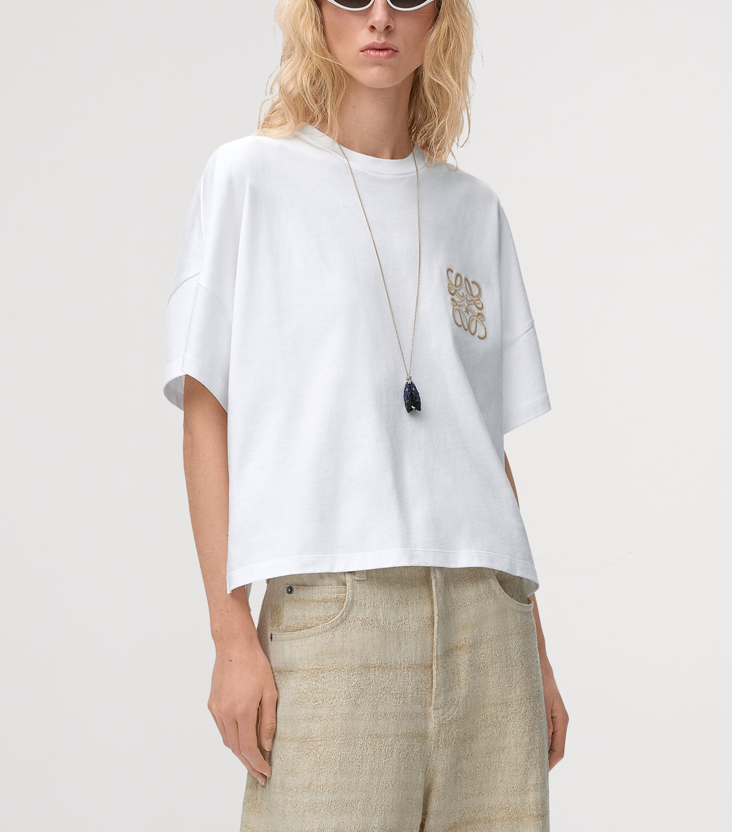 LOEWE Womens x Paula’s Ibiza Stretch-Cotton Anagram T-shirt White Image 3