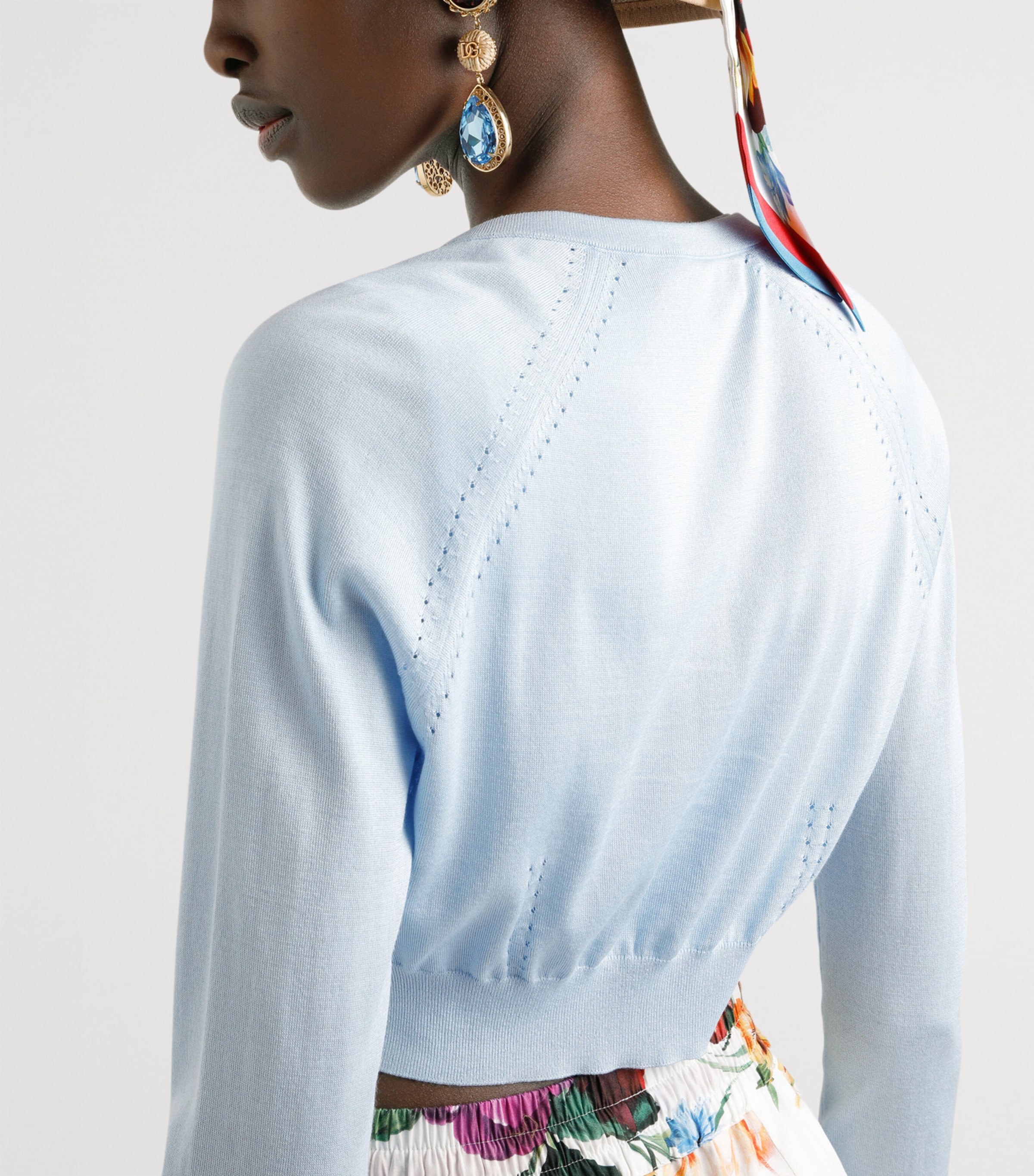 Silk-Blend Cropped Cardigan B1581-SKY BLUE Image 5