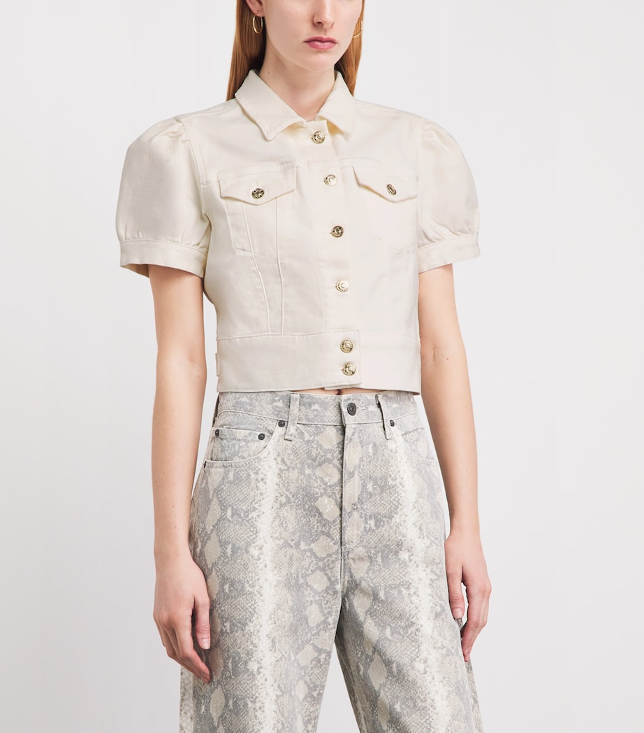PAIGE Womens Short-Sleeve Kendra Denim Jacket Tonal Ecru Image 4