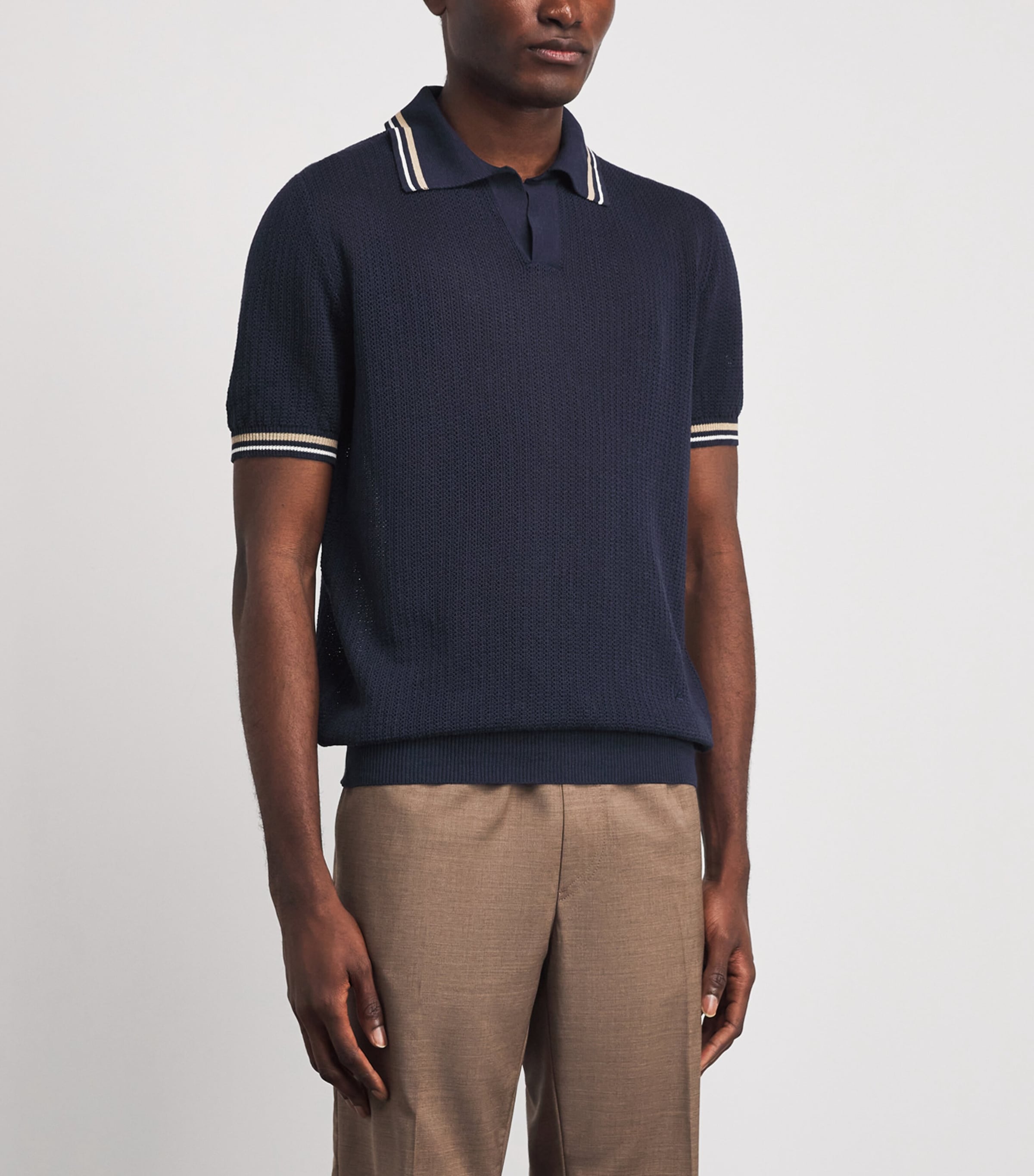 Isaia Mens Silk-Linen Polo Shirt Image 4