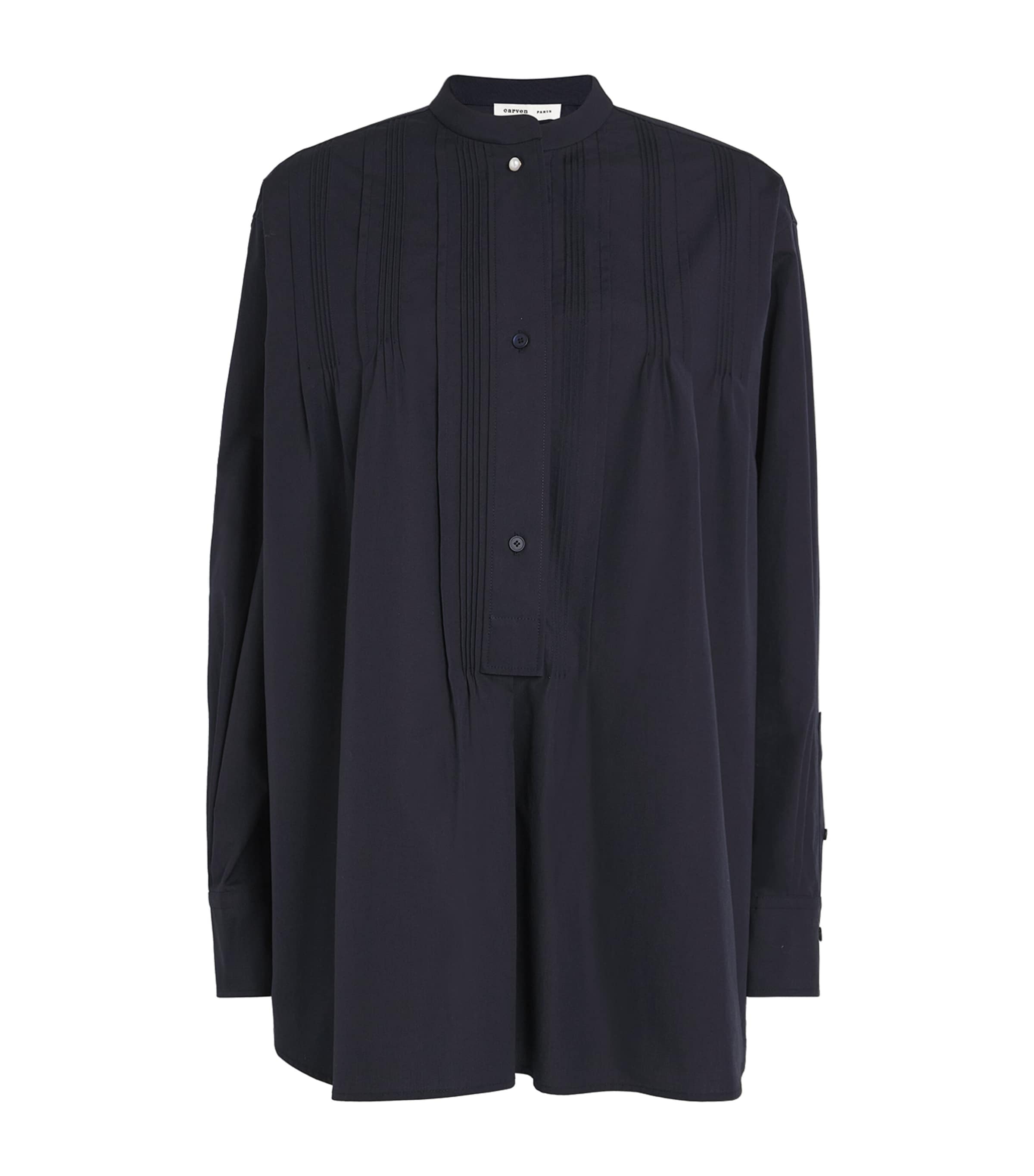 Carven Cotton Pintuck Blouse In Black