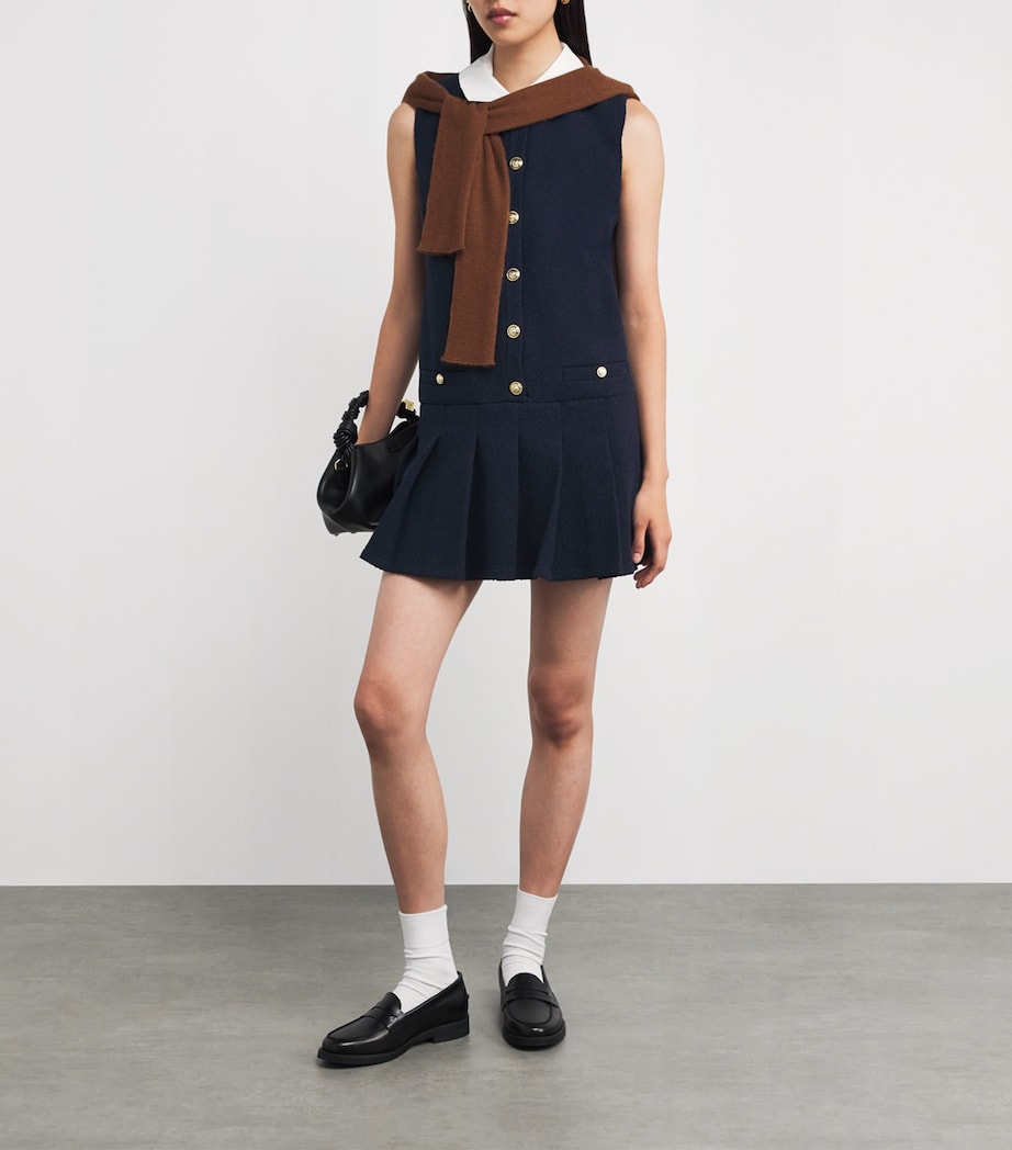 Tweed Buttoned Mini Dress NAVY Image 2