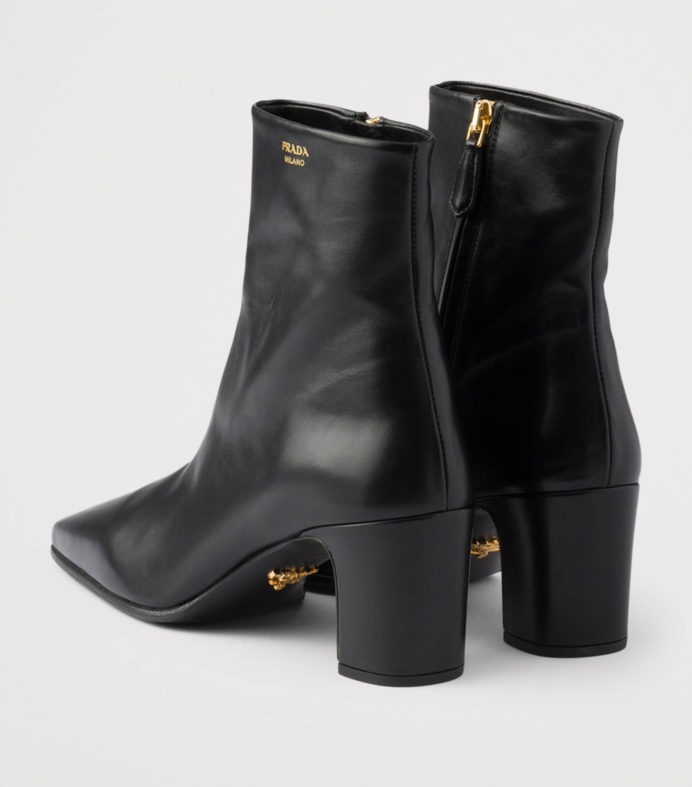 Prada Leather Heeled Booties Ankle Boots 65 Black Image 4