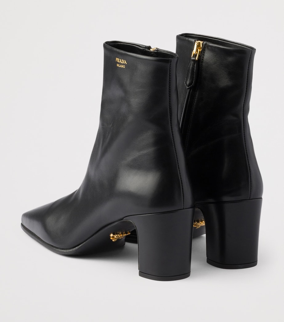 Prada Leather Heeled Booties Ankle Boots 65 Black Image 4