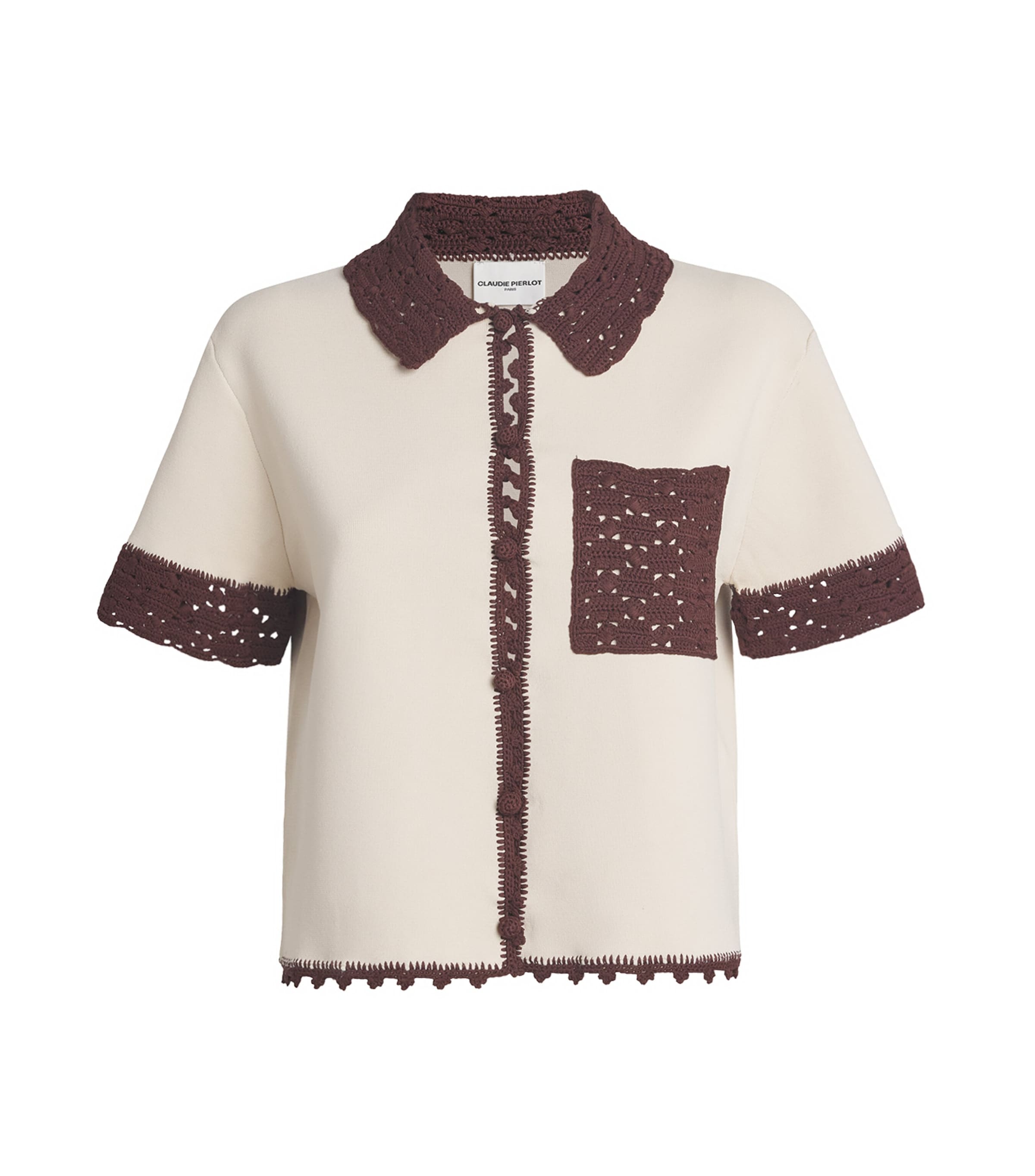 Claudie Pierlot Womens Divers Crochet-trim Short-sleeved Stretch-knit Shirt
