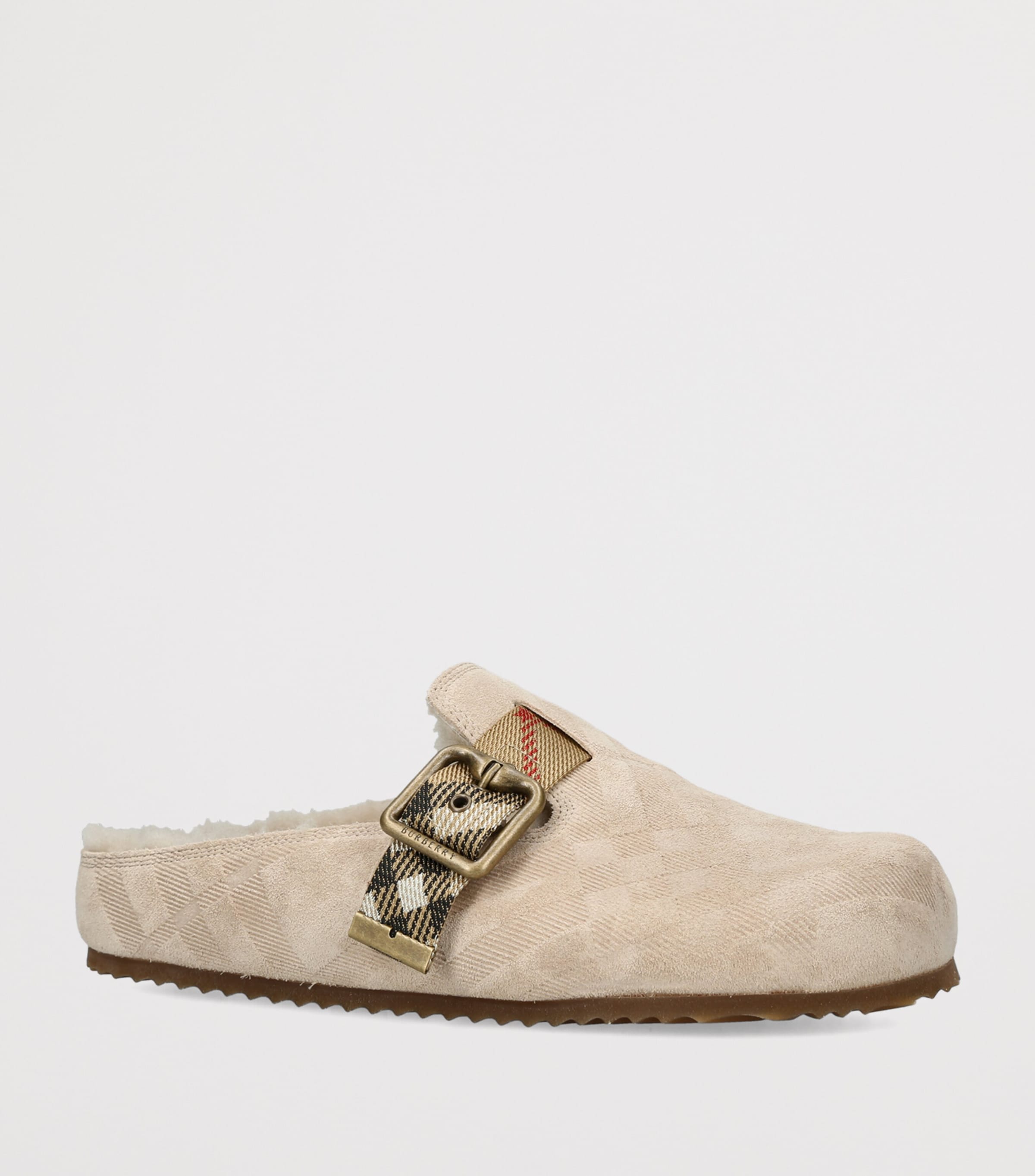 Burberry Suede Check-Trim Urchin Clogs Beige Image 3