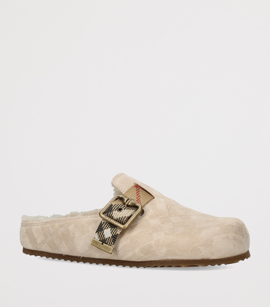 Burberry Suede Check-Trim Urchin Clogs Beige Image 3