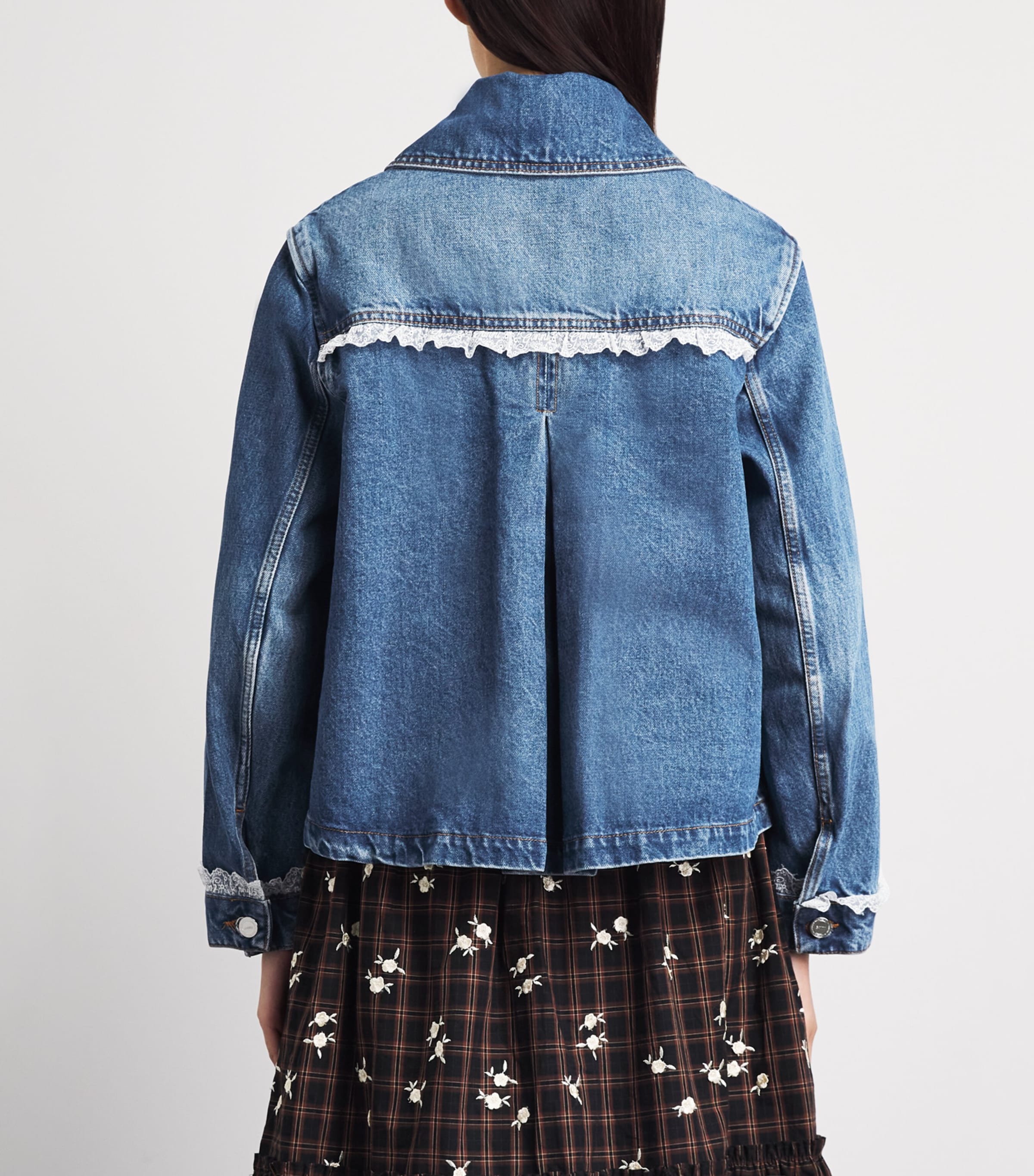 GANNI Womens Lace-Trim Denim Jacket Bl Vntg Image 5