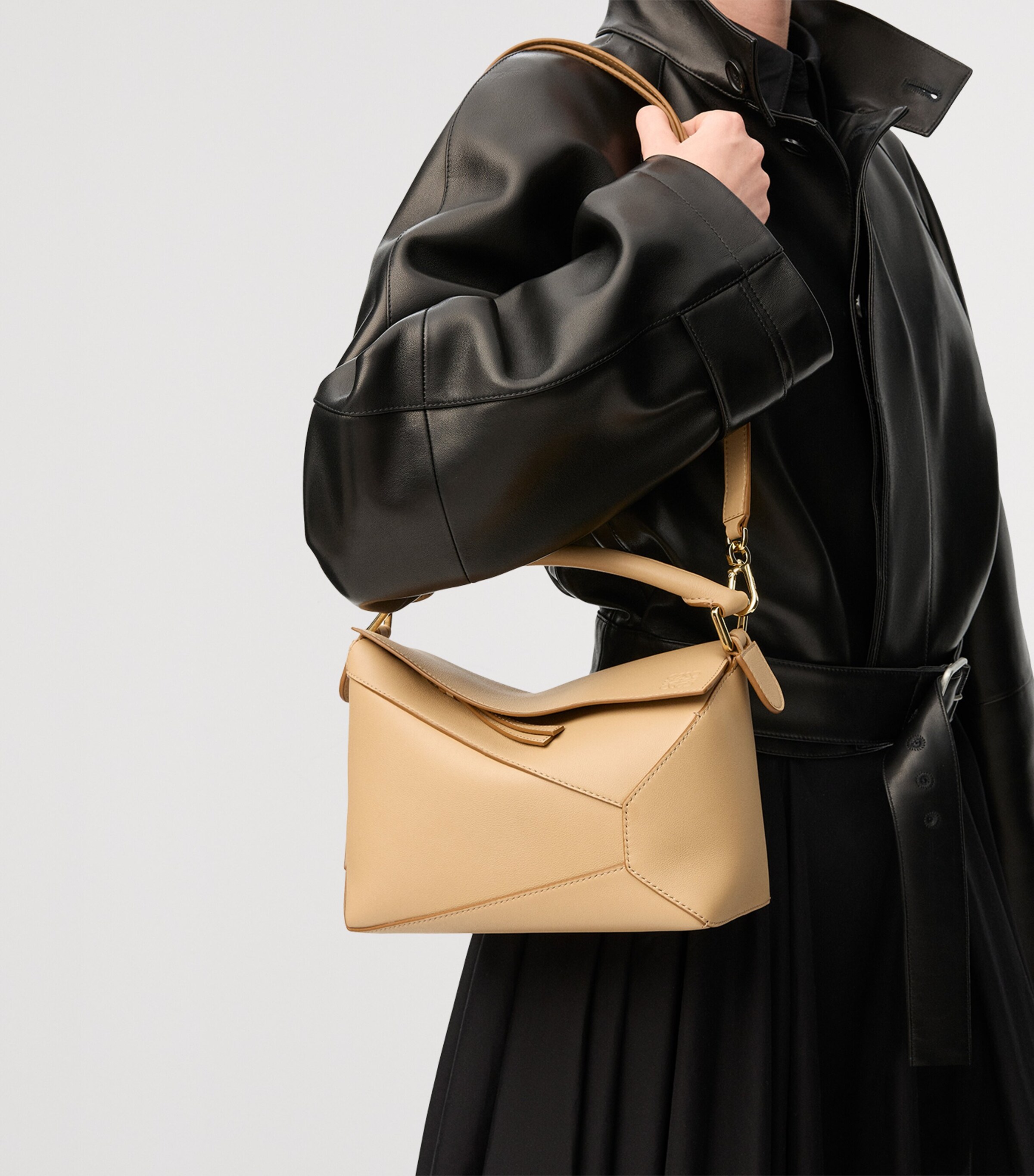 LOEWE Beige Small Leather Puzzle Edge Top-Handle Bag | Harrods US