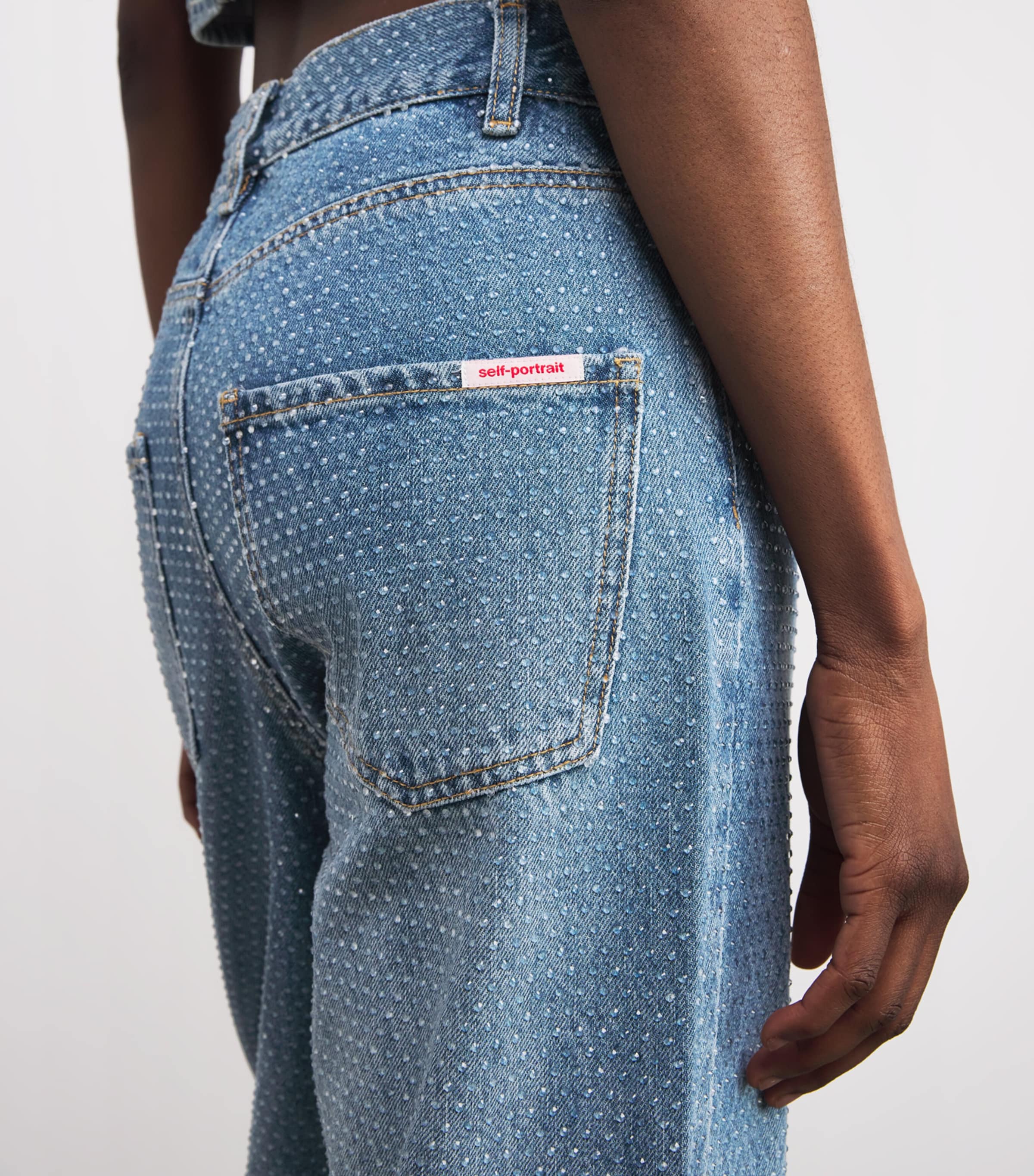 Rhinestone-Embellished Straight Jeans BLUE Image 6