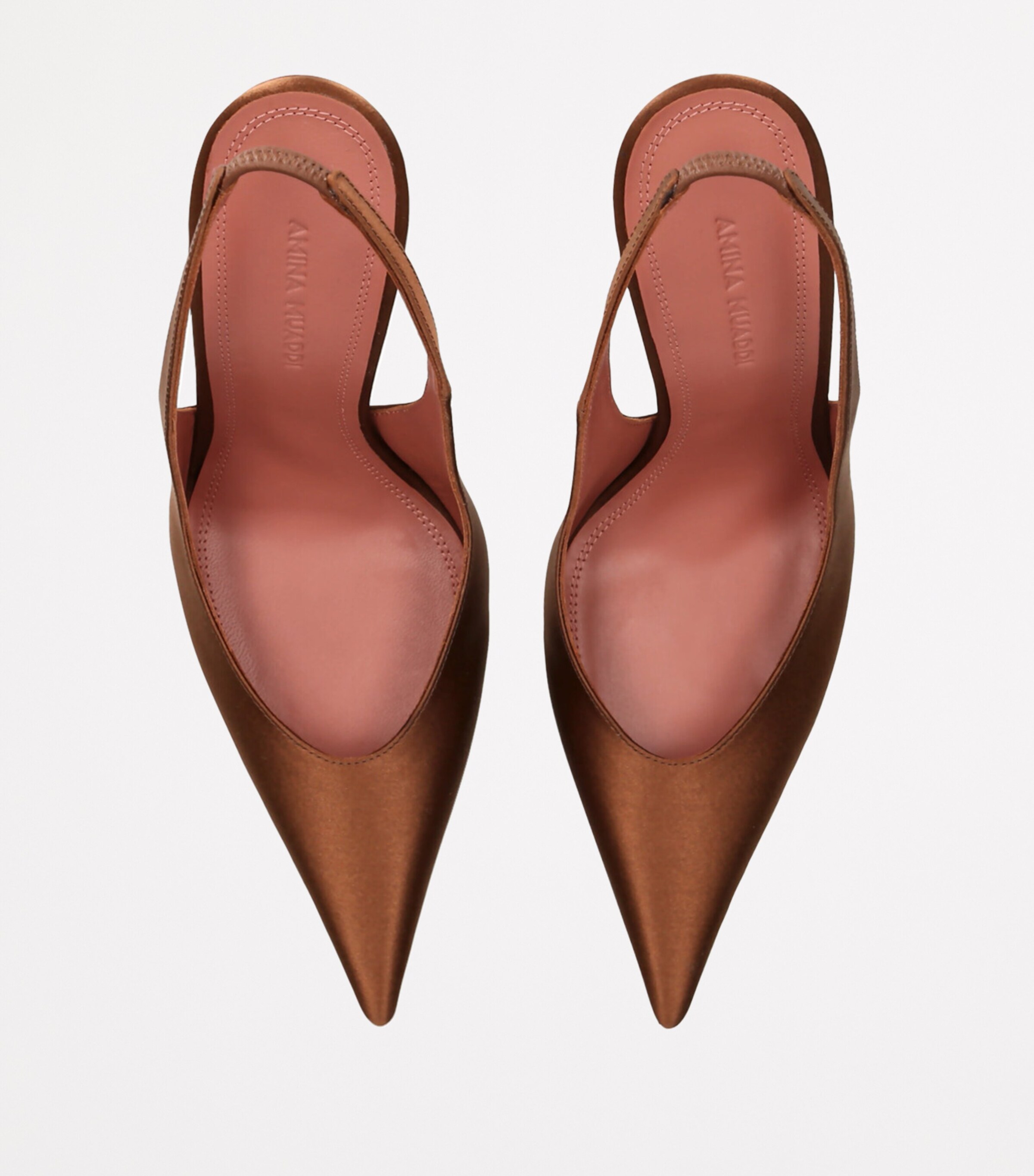 Amina Muaddi Satin Anok Slingback Pumps 105 Dark Brown Image 4