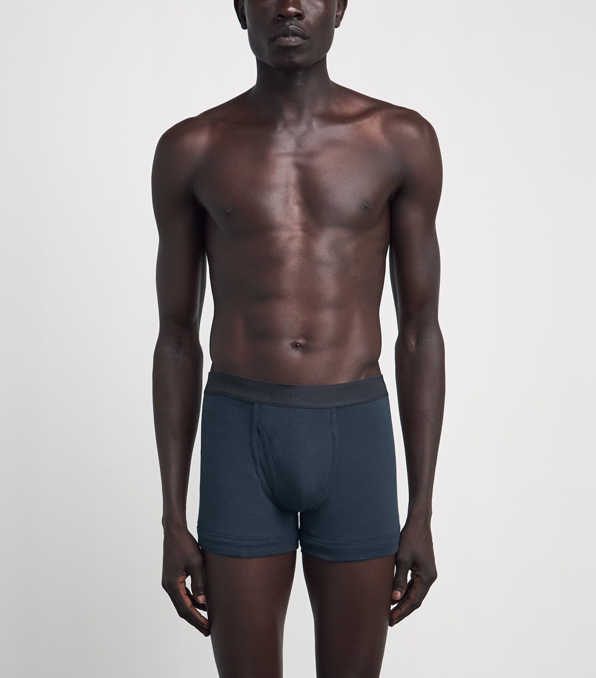 TOM FORD Mens Stretch-Cotton Logo Boxers Navy Image 2
