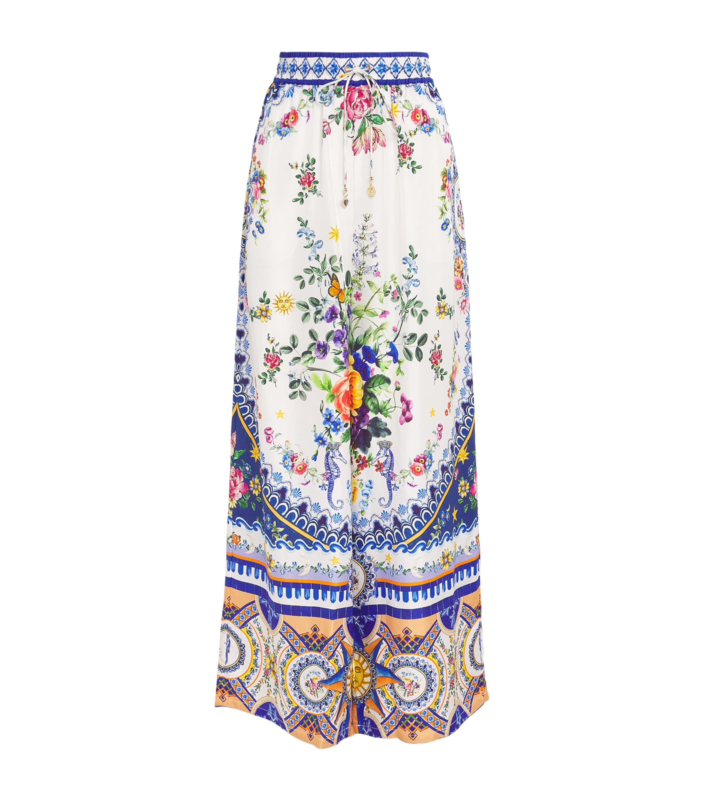 Camilla Silk Tiles Darls Straight Trousers In White