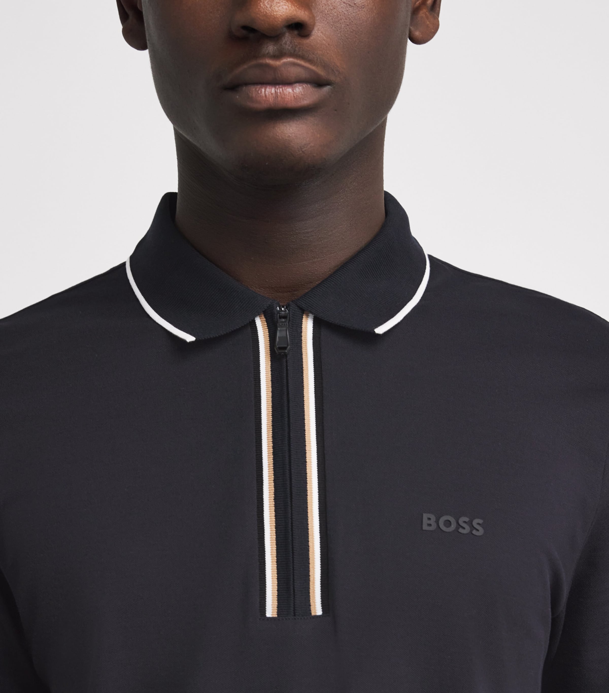 BOSS Mens Stretch-Cotton Philix Polo Shirt Dark Blue Image 3